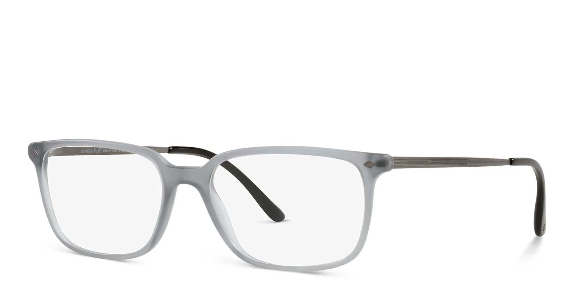 Shop GIORGIO ARMANI Wide Rectangle Eyeglasses in Transparent Grey online.