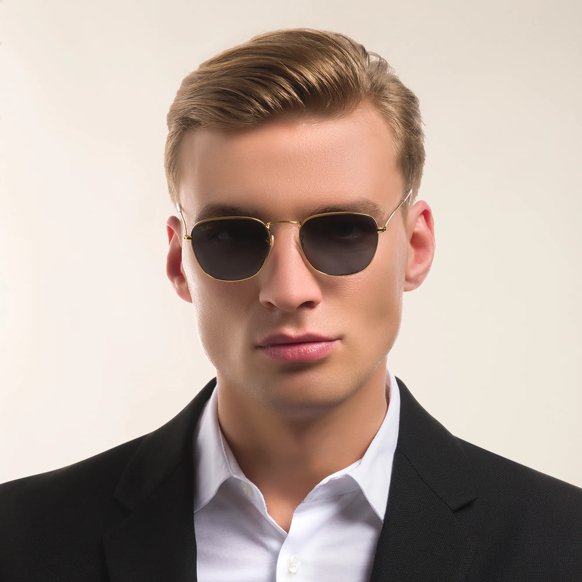 Shop Ray-Ban Frank Square Sunglasses in Gold online.