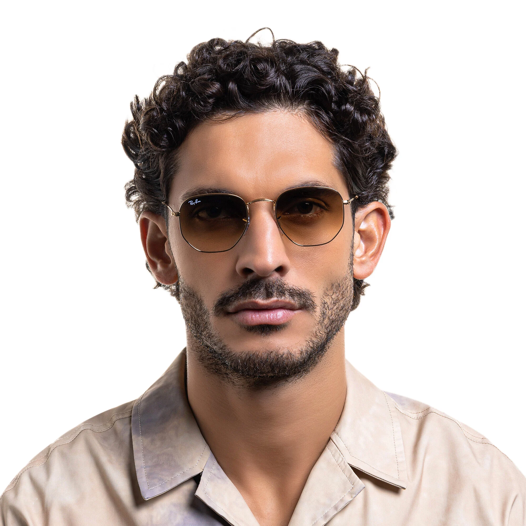 Shop Ray-Ban Hexagonal Unisex Sunglasses in Shiny Gold online.