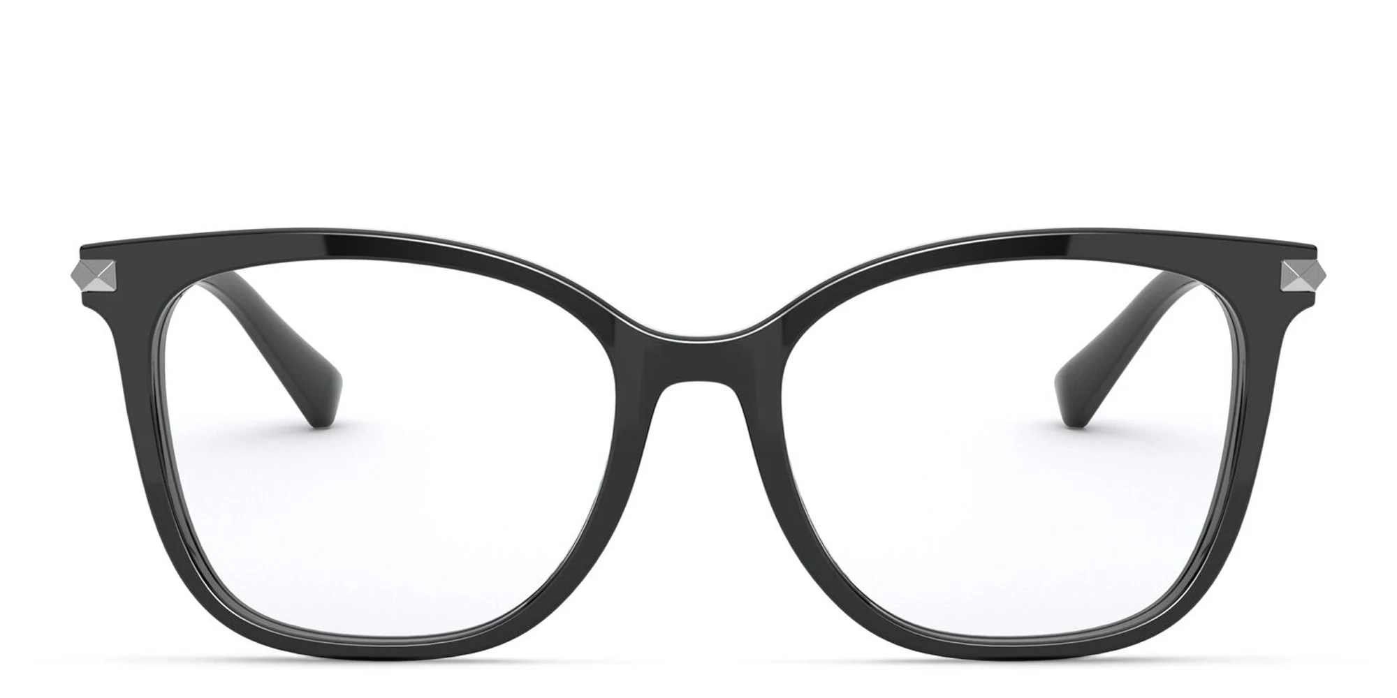 Shop VALENTINO Stud Square Eyeglasses in Black online.