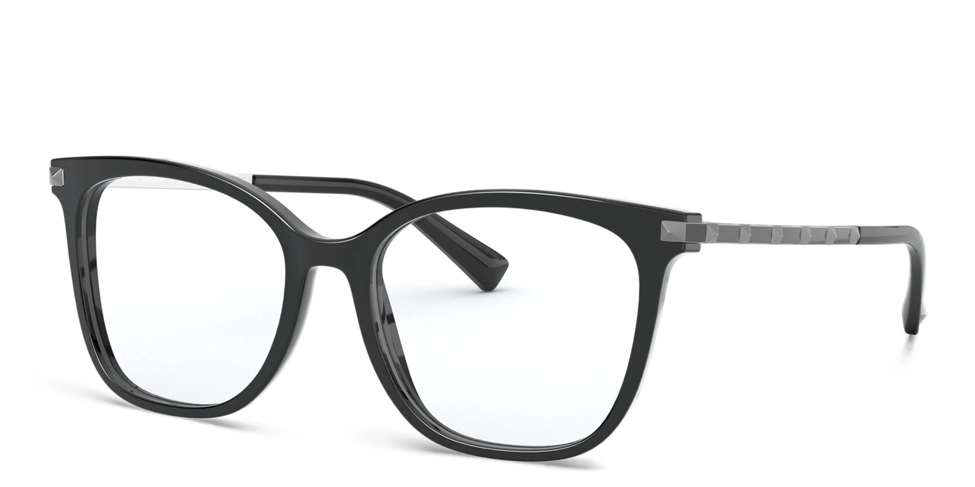 Shop VALENTINO Stud Square Eyeglasses in Black online.