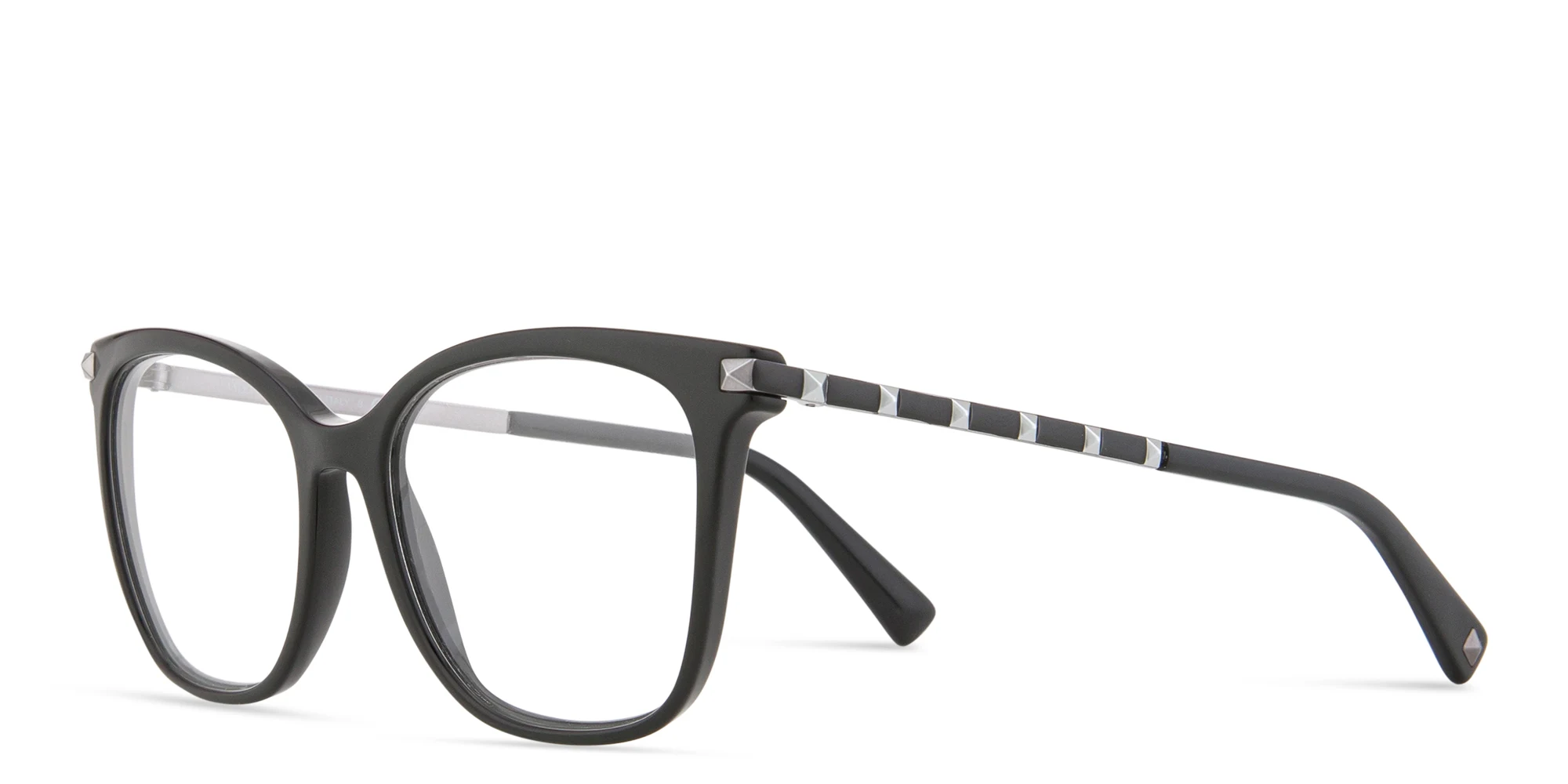 Shop VALENTINO Stud Square Eyeglasses in Black online.