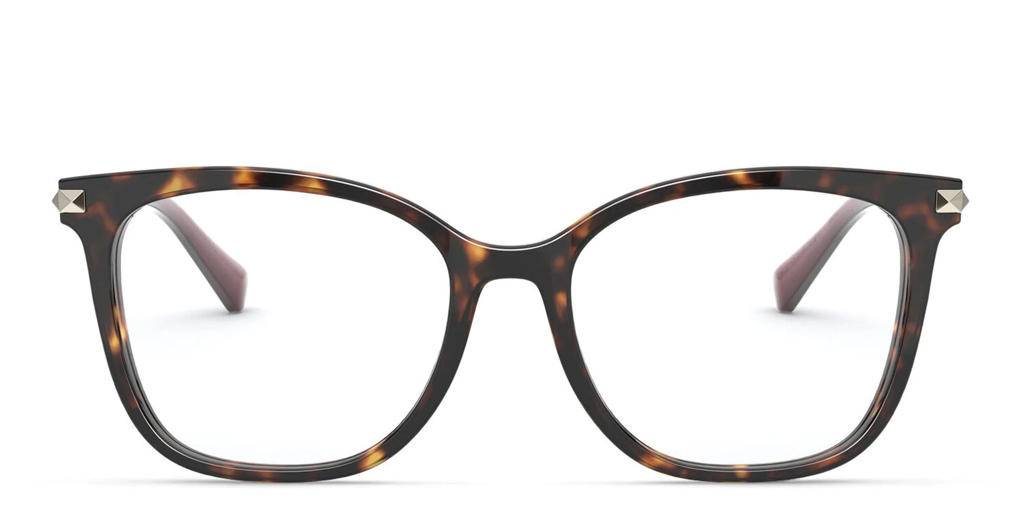 Shop VALENTINO Stud Square Eyeglasses in Havana online.