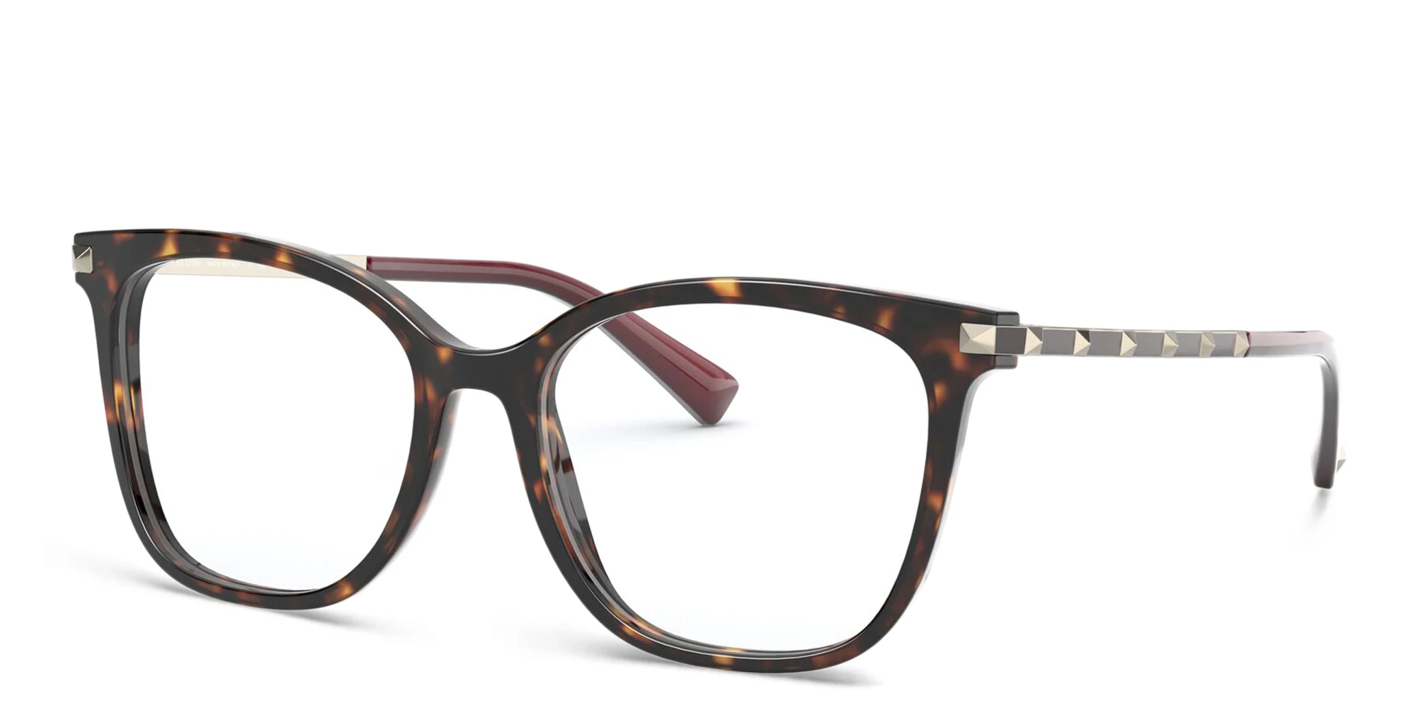 Shop VALENTINO Stud Square Eyeglasses in Havana online.