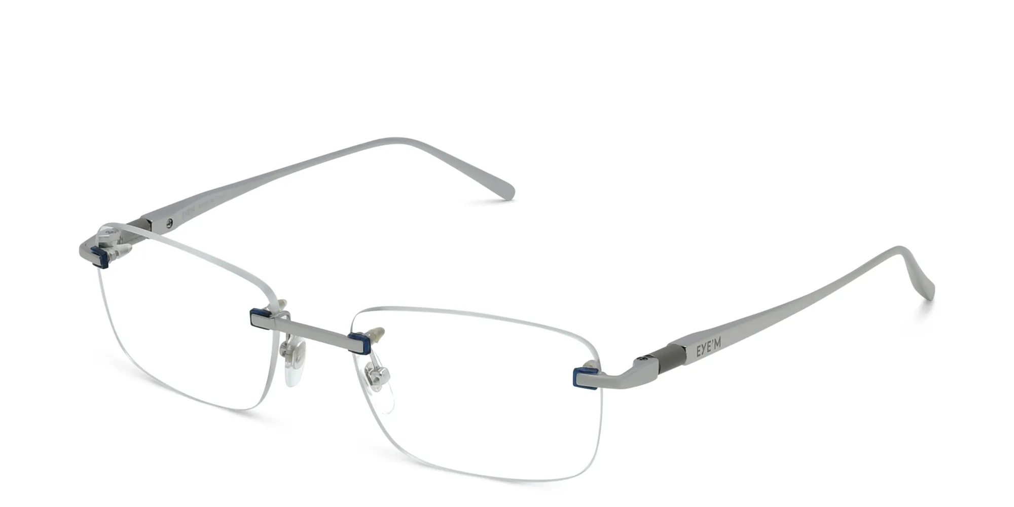 Shop EYE'M Rimless Rectangle Eyeglasses in Silver online.