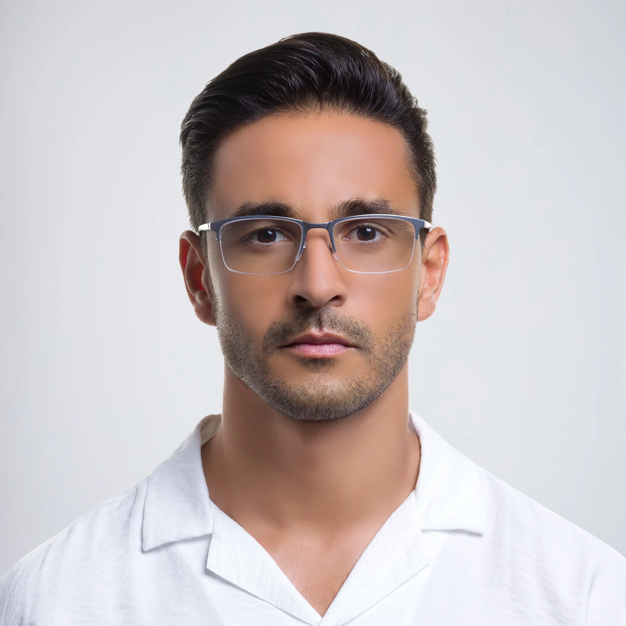 Shop EYE'M Half Rim Rectangle Eyeglasses in Silver online.