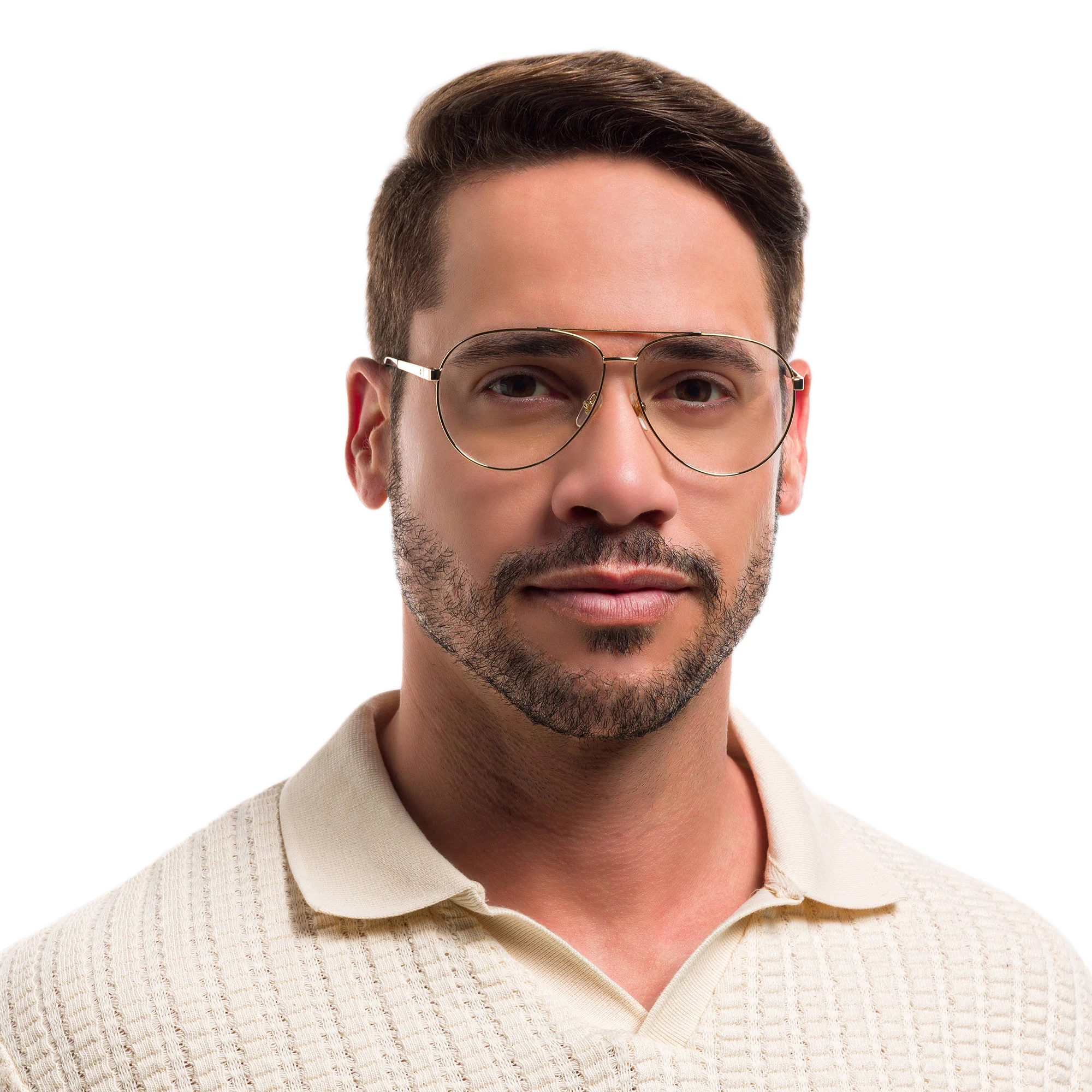 Shop EYE'M Wide Aviator Eyeglasses in Gold online.