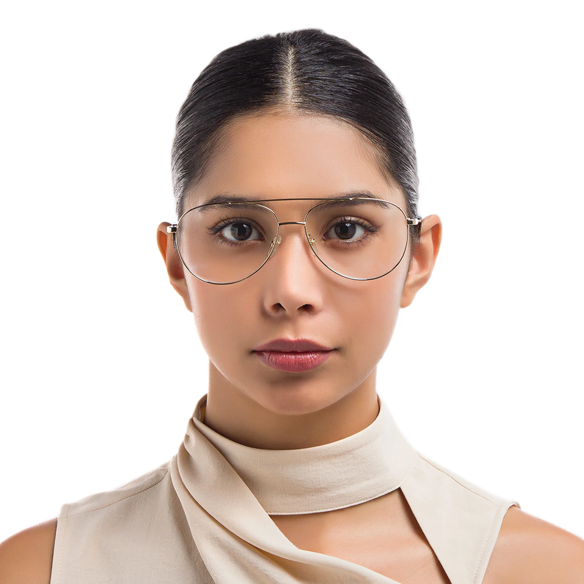 Shop EYE'M Unisex Wide Aviator Eyeglasses in Gold online.