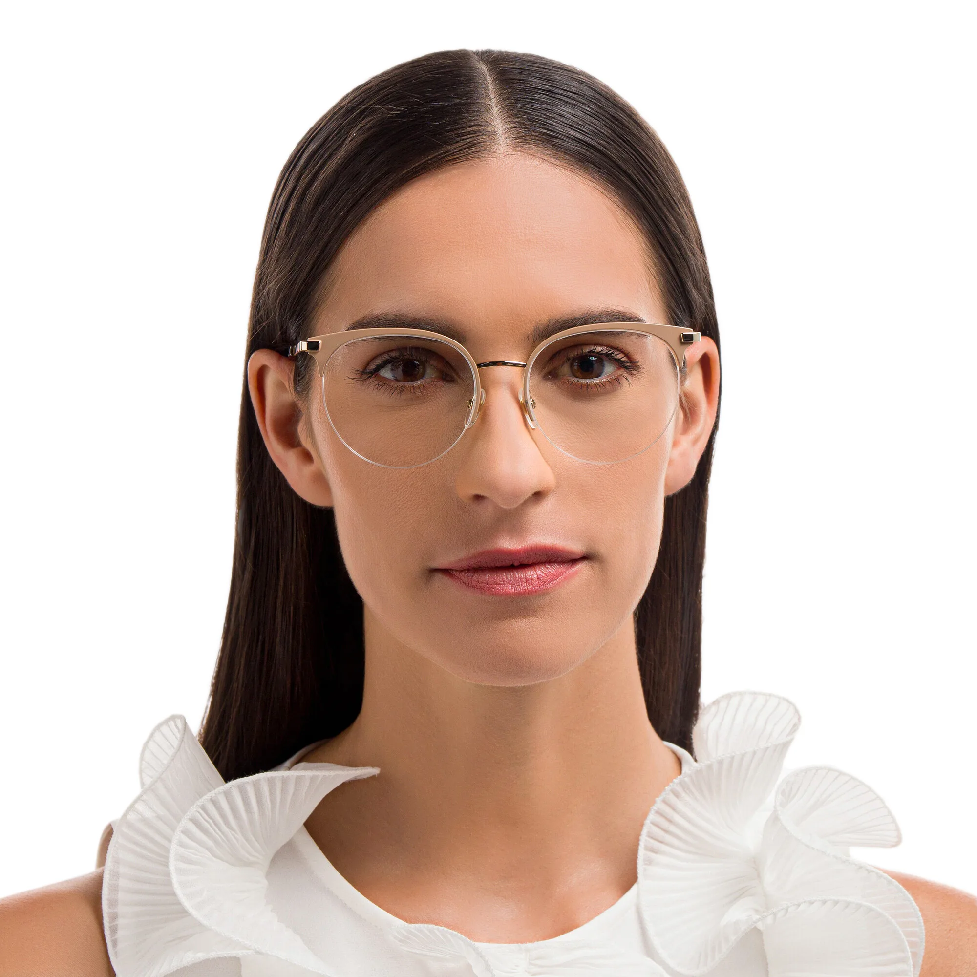Shop EYE'M Half Rim Cat Eye Eyeglasses in Nude online.
