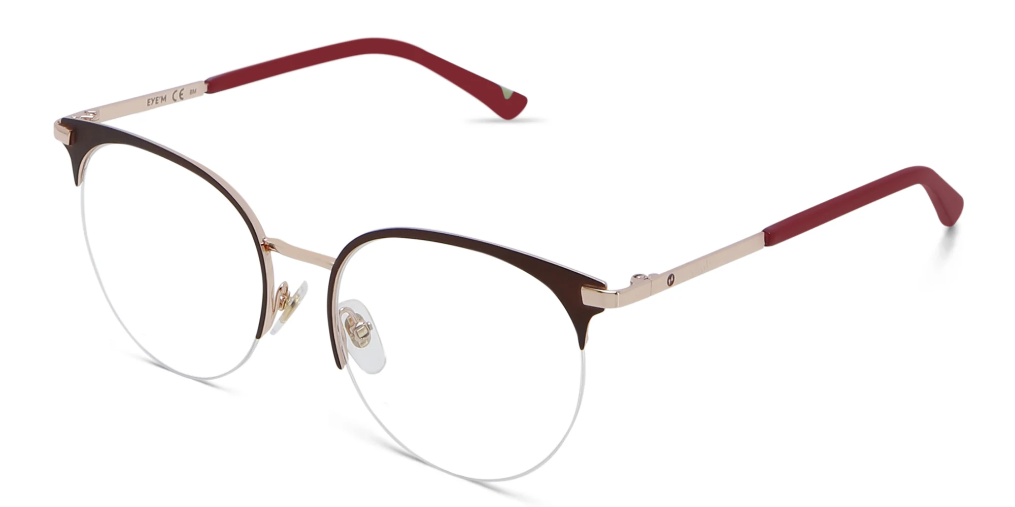 Shop EYE'M Half Rim Cat Eye Eyeglasses in Burgundy online.
