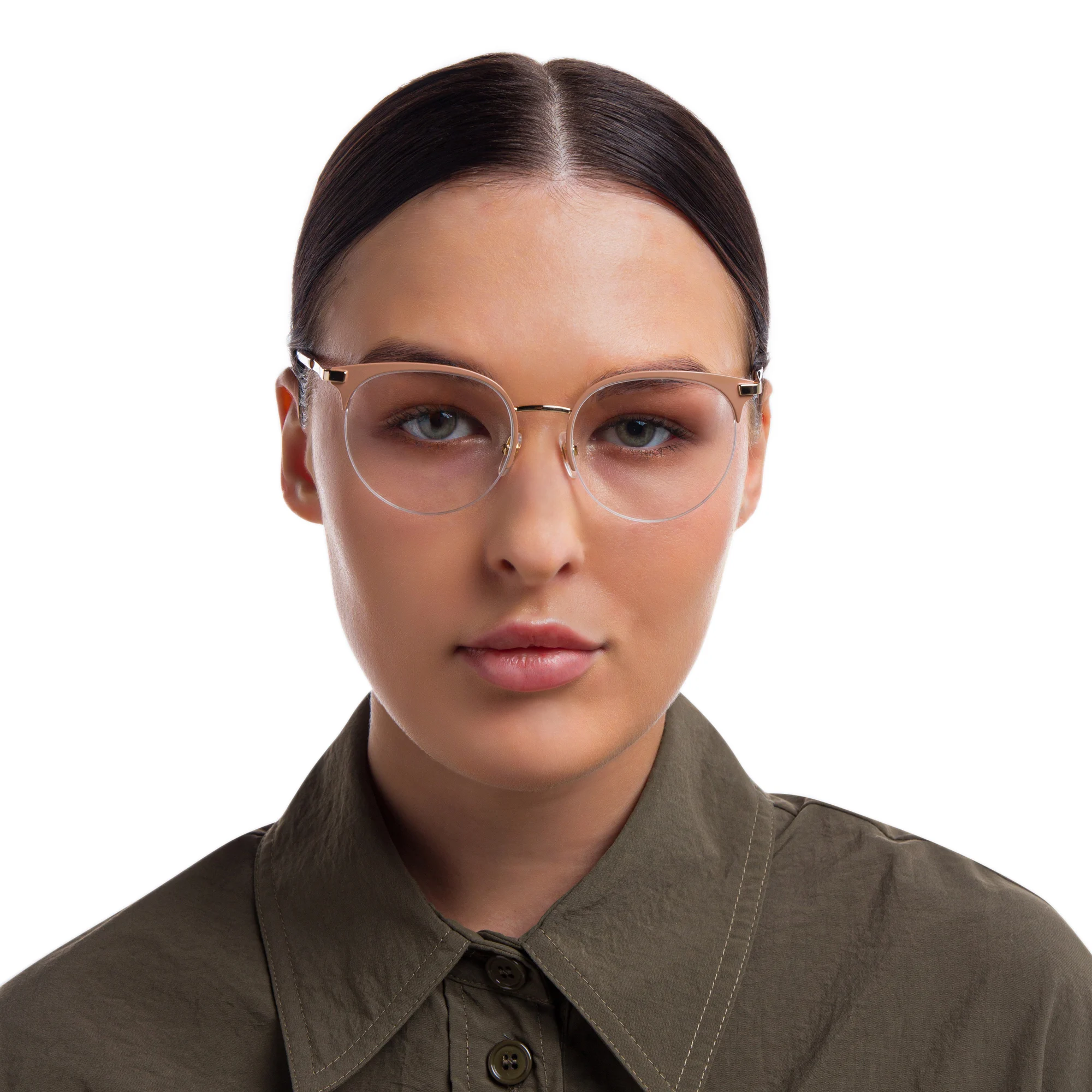 Shop EYE'M Half Rim Cat Eye Eyeglasses in Nude online.