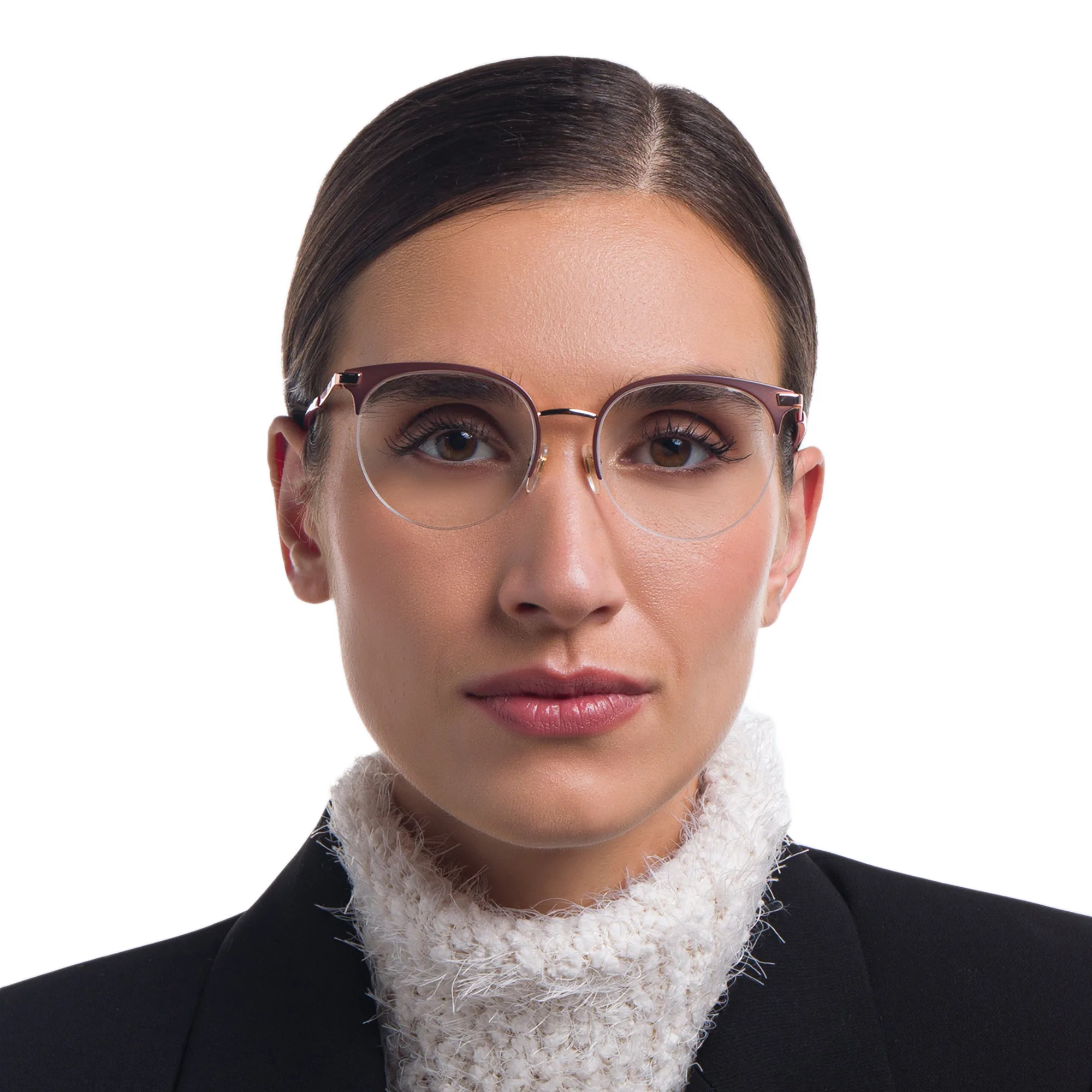 Shop EYE'M Half Rim Cat Eye Eyeglasses in Red online.