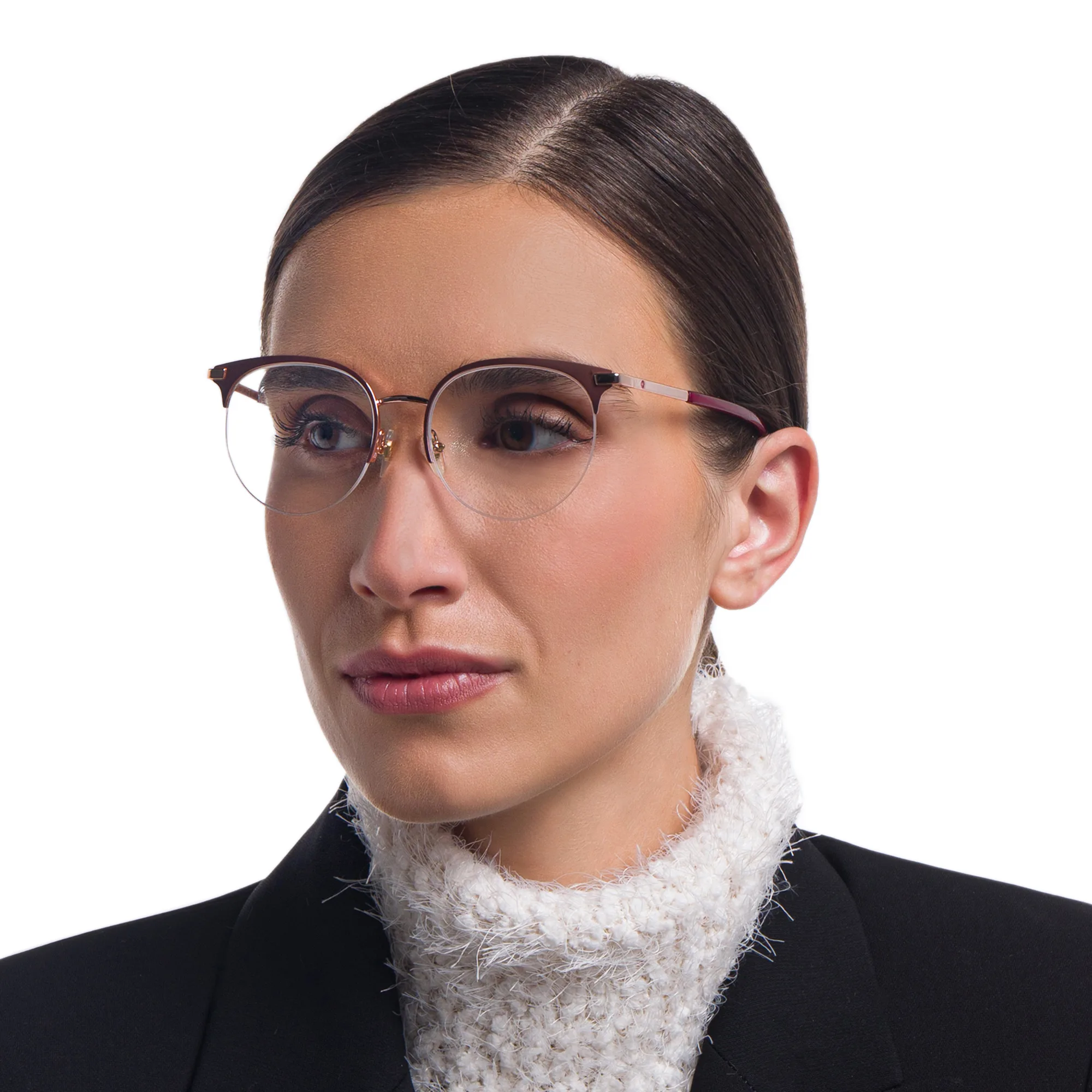 Shop EYE'M Half Rim Cat Eye Eyeglasses in Red online.