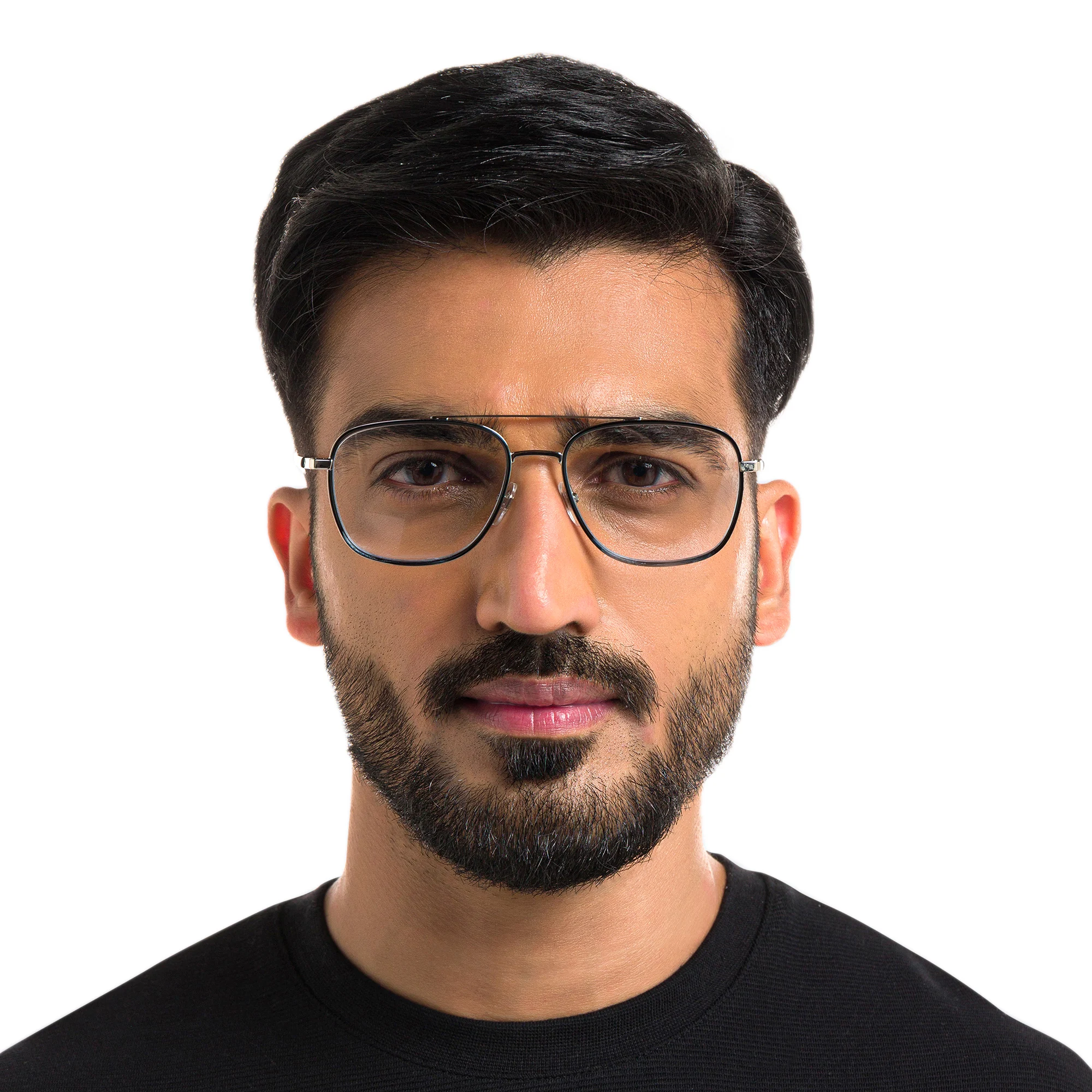 Shop EYE'M Square Eyeglasses in Black On Silver online.