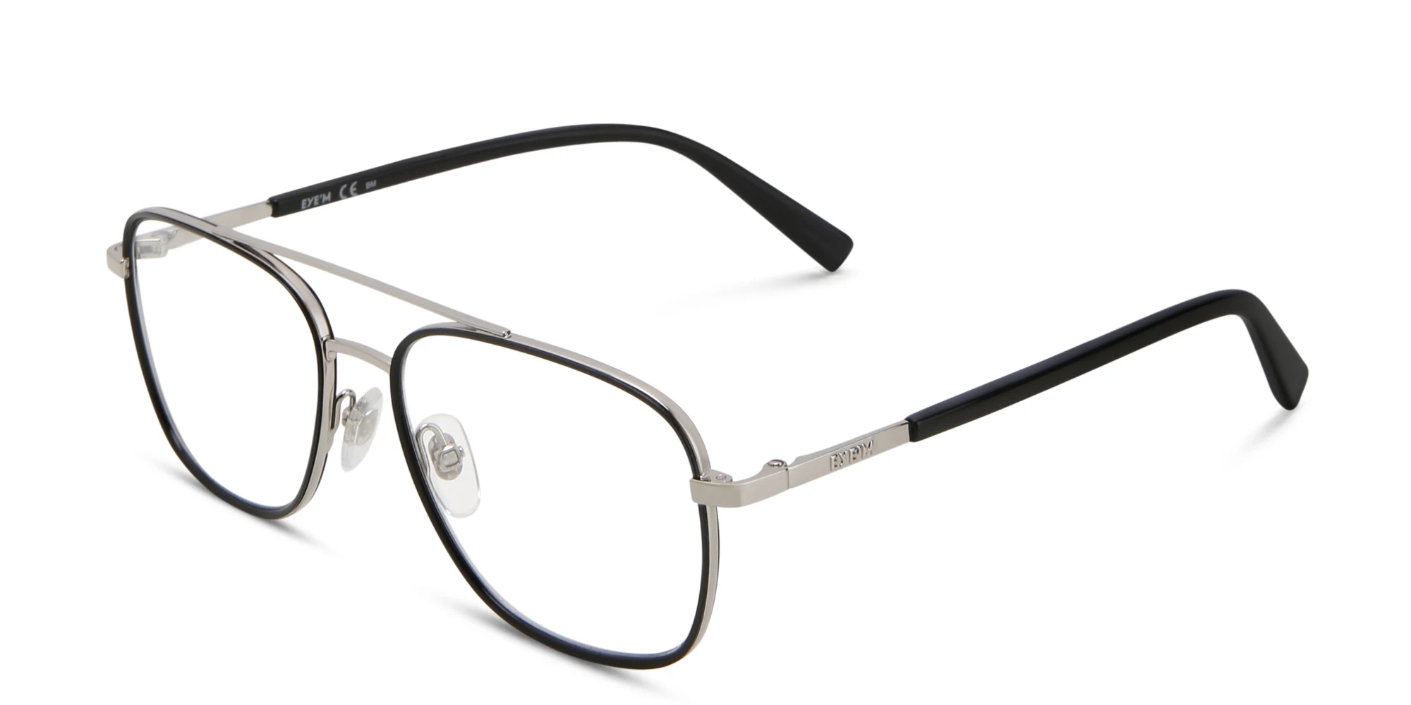 Shop EYE'M Square Eyeglasses in Black On Silver online.
