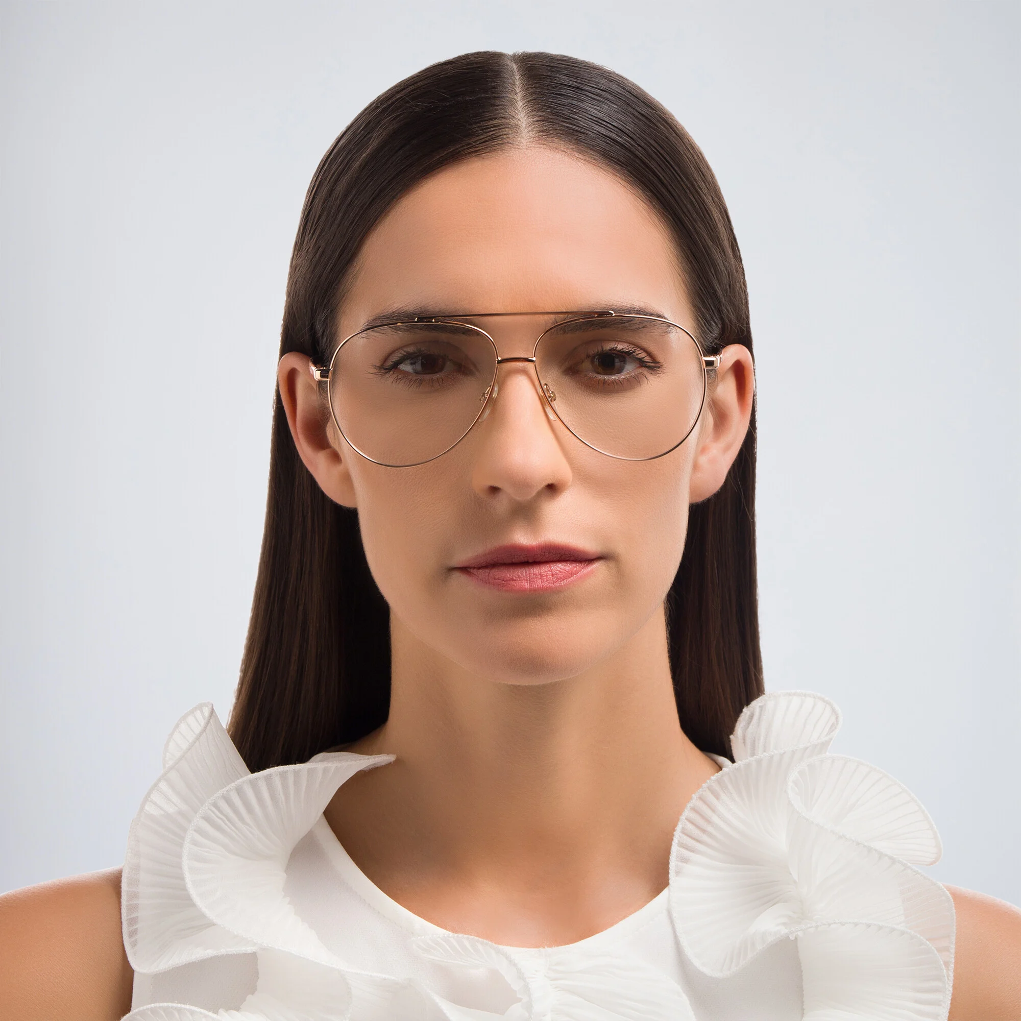 Shop EYE'M Wide Aviator Eyeglasses in Rose Gold online.