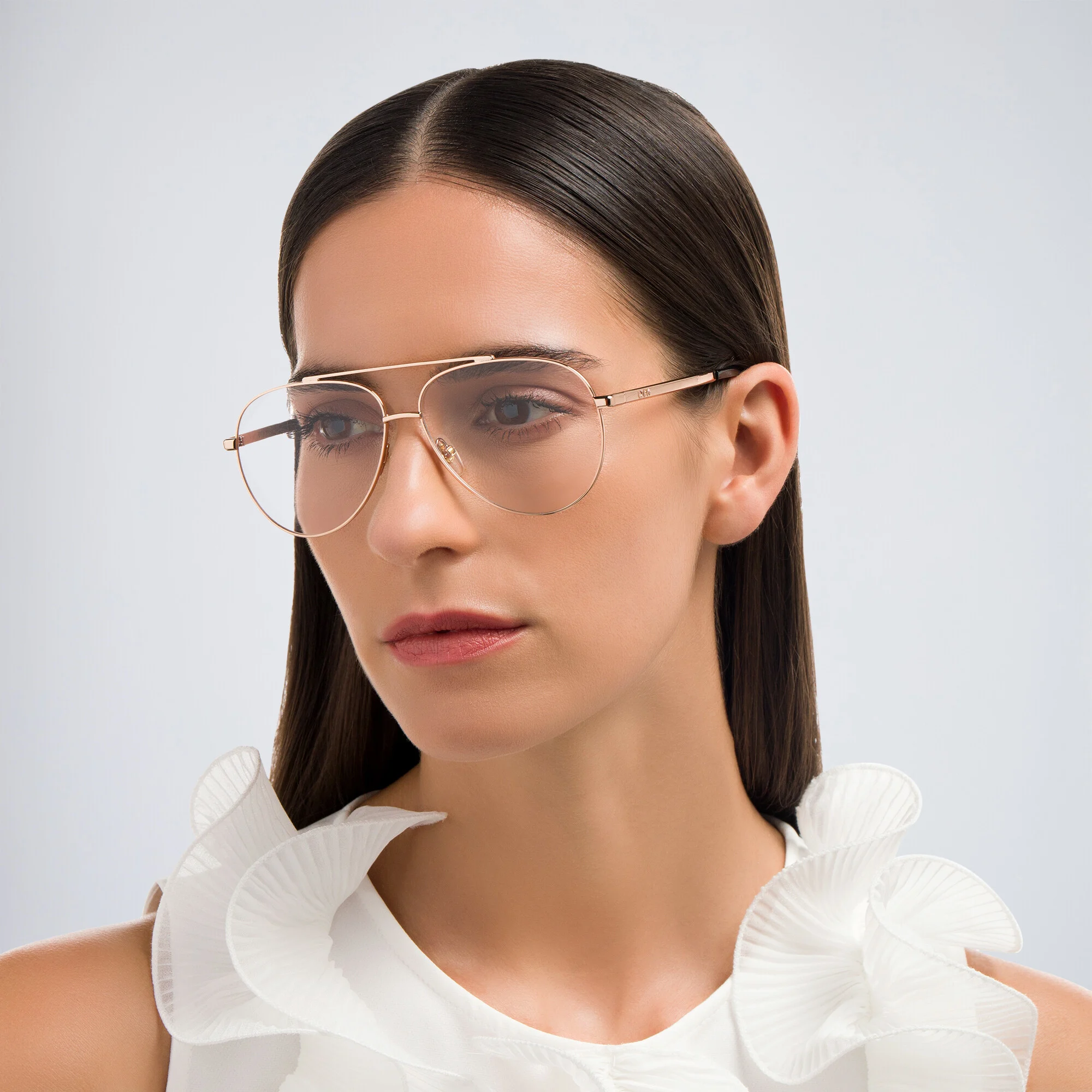 Shop EYE'M Wide Aviator Eyeglasses in Rose Gold online.