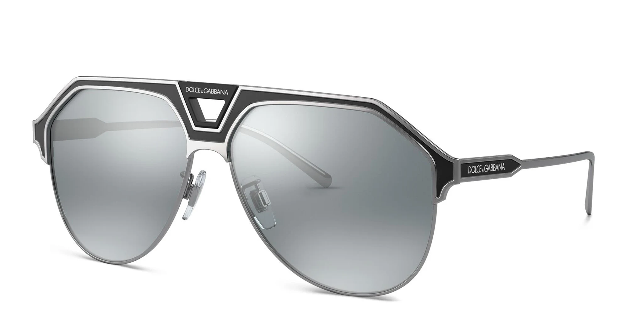 Shop Dolce & Gabbana Wide Aviator Sunglasses in Gunmetal online.