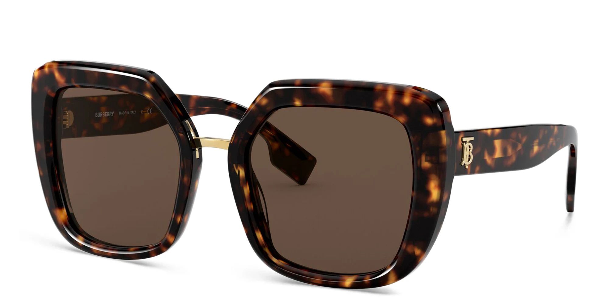 Shop BURBERRY Square Sunglasses in Dark Havana online.
