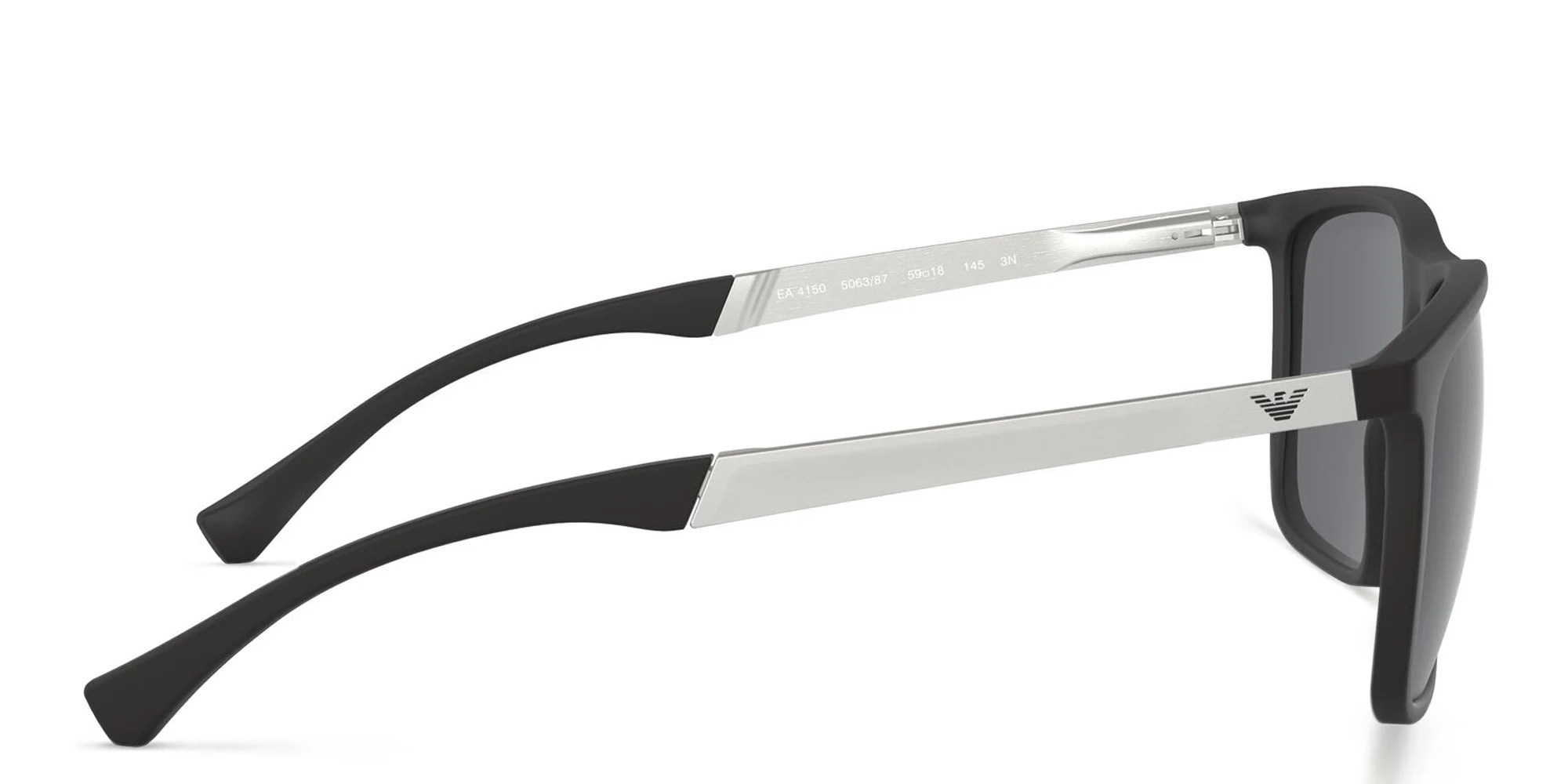 Shop Emporio Armani Rectangle Sunglasses in Rubber Black online.