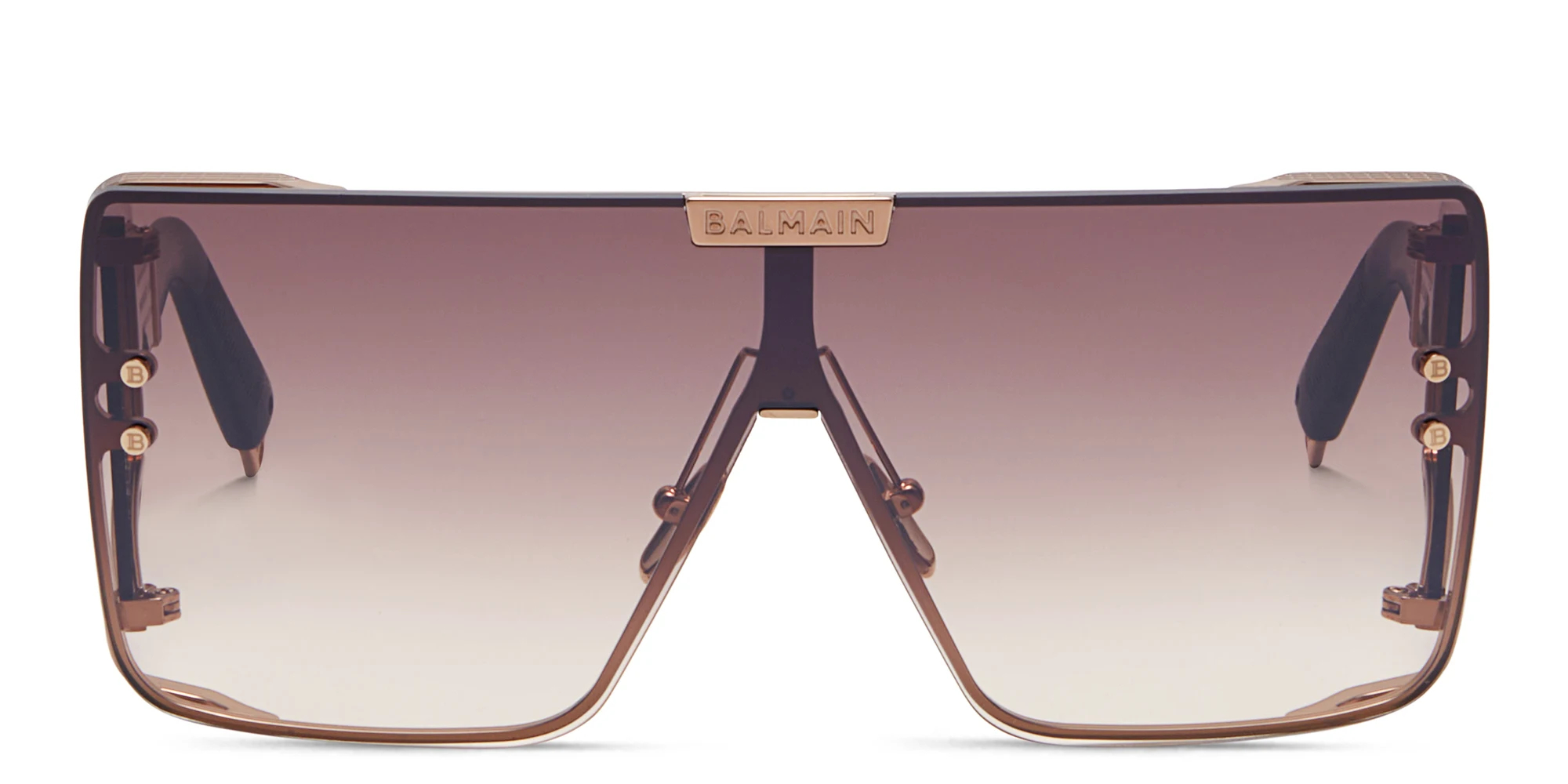 Shop BALMAIN Wonder Boy Unisex Wide Mask Sunglasses in Rose Gold online.
