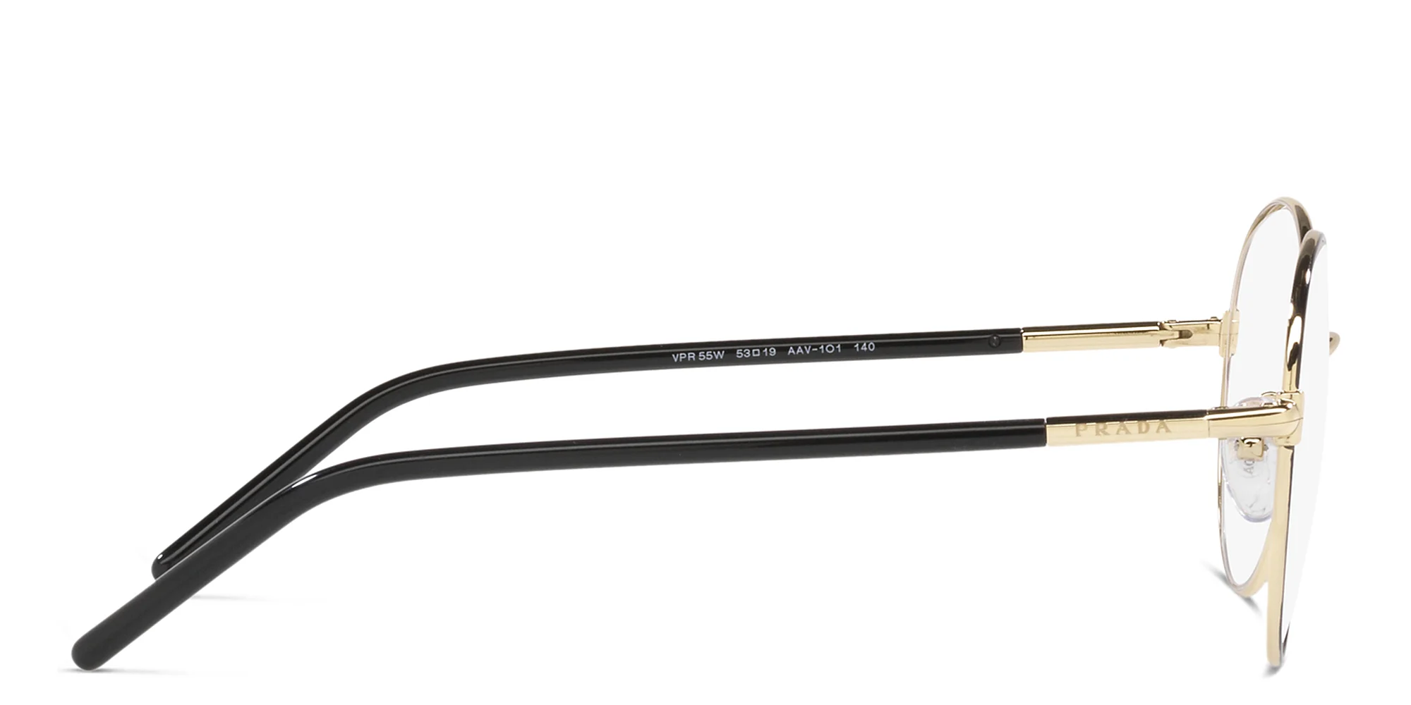 Shop PRADA Round Eyeglasses in Pale Gold/Black online.