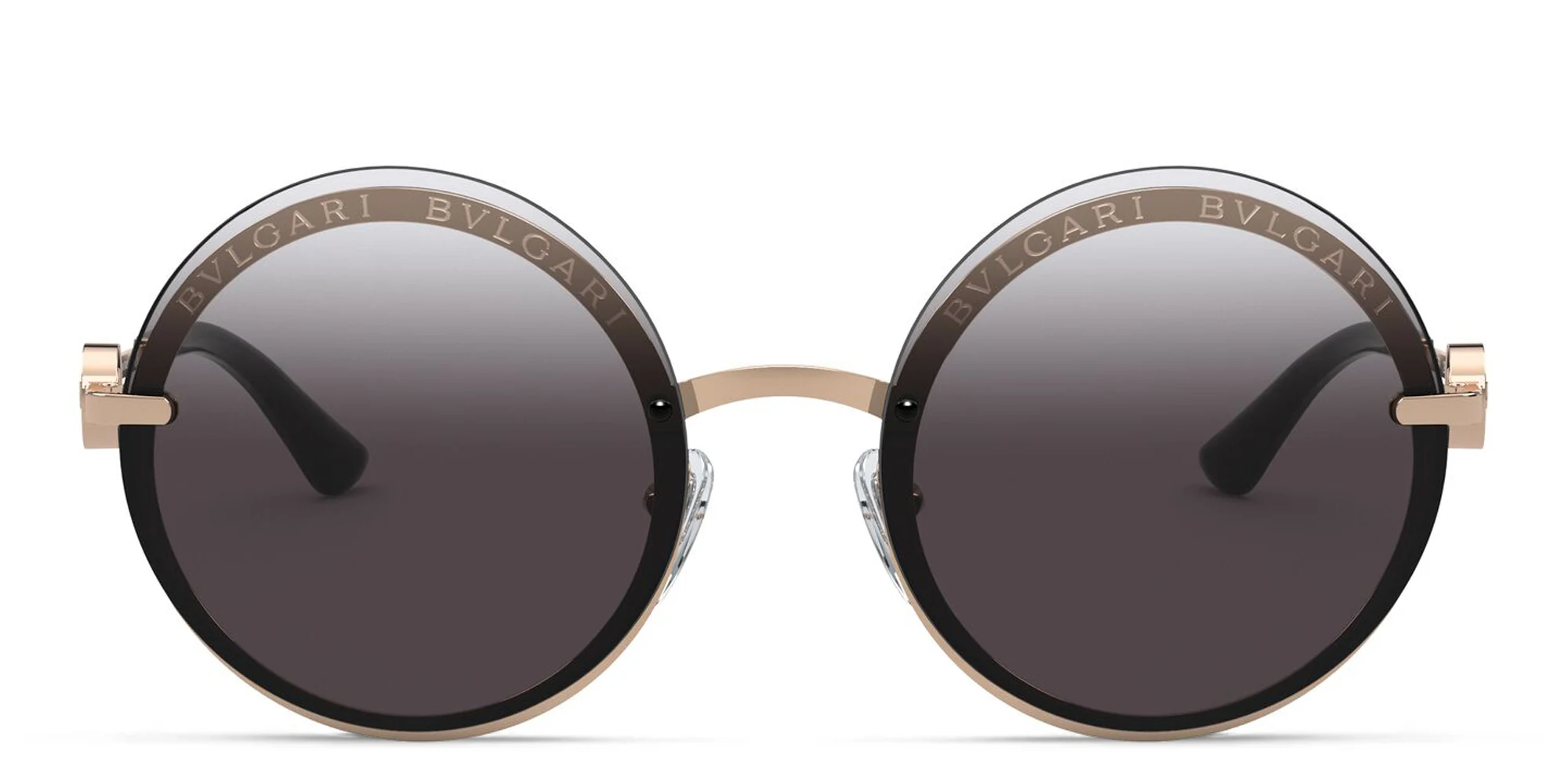 Shop BVLGARI Rimless Round Sunglasses in Pink Gold online.