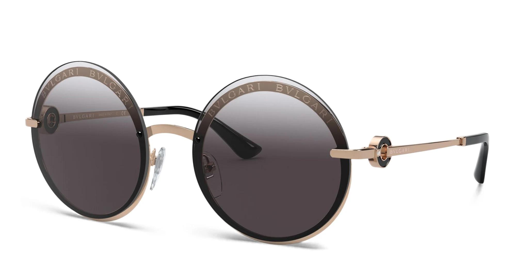 Shop BVLGARI Rimless Round Sunglasses in Pink Gold online.