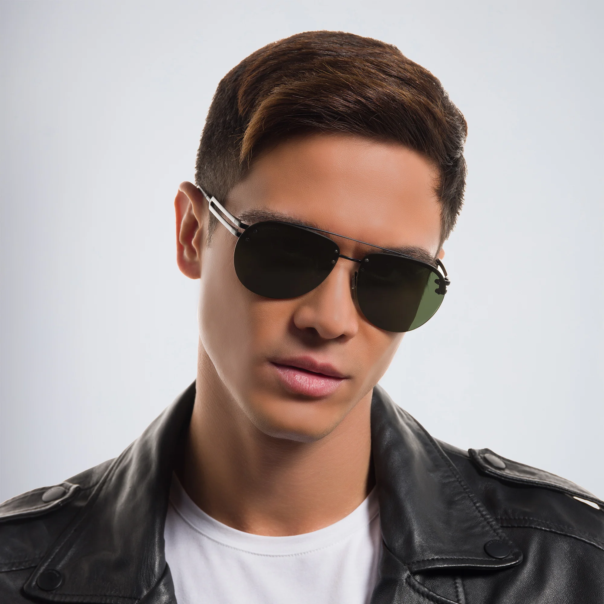 Shop BVLGARI Wide Aviator Sunglasses in Matte Black online.