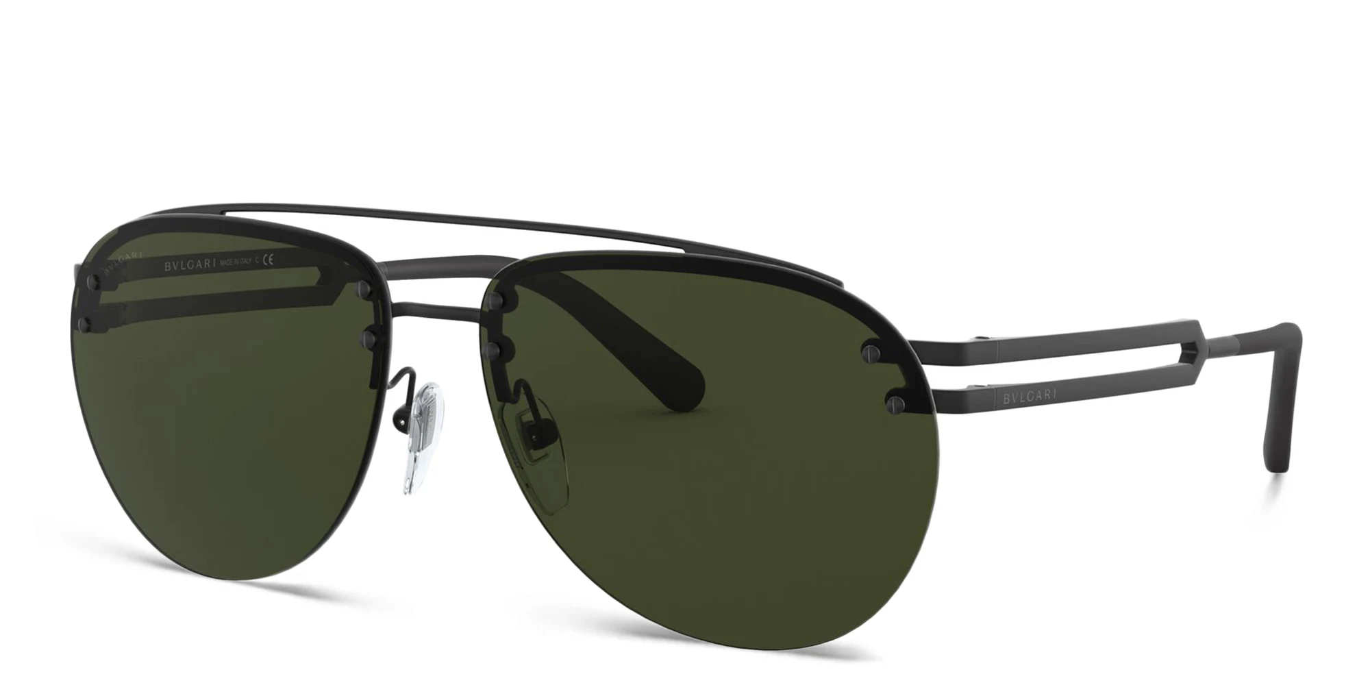 Shop BVLGARI Wide Aviator Sunglasses in Matte Black online.