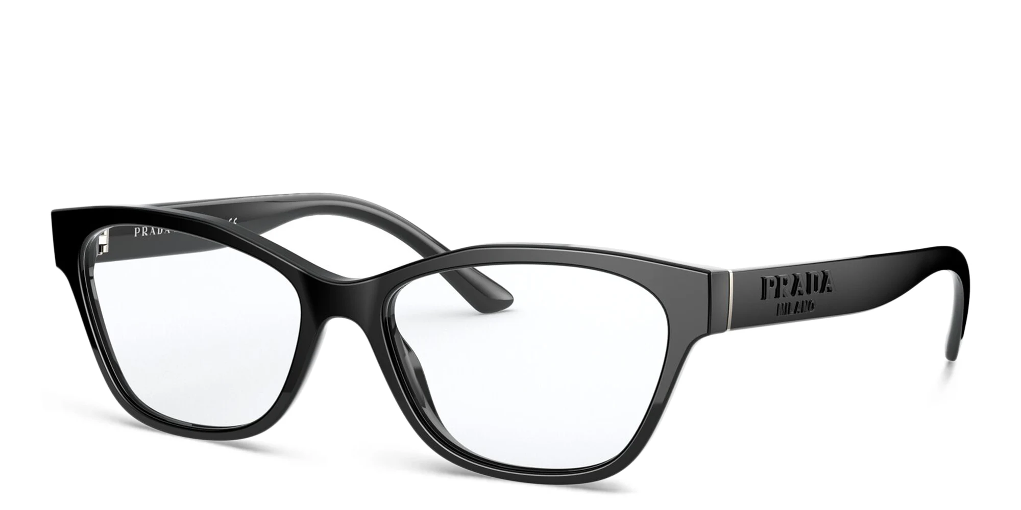 Shop PRADA Rectangle Eyeglasses in Black online.