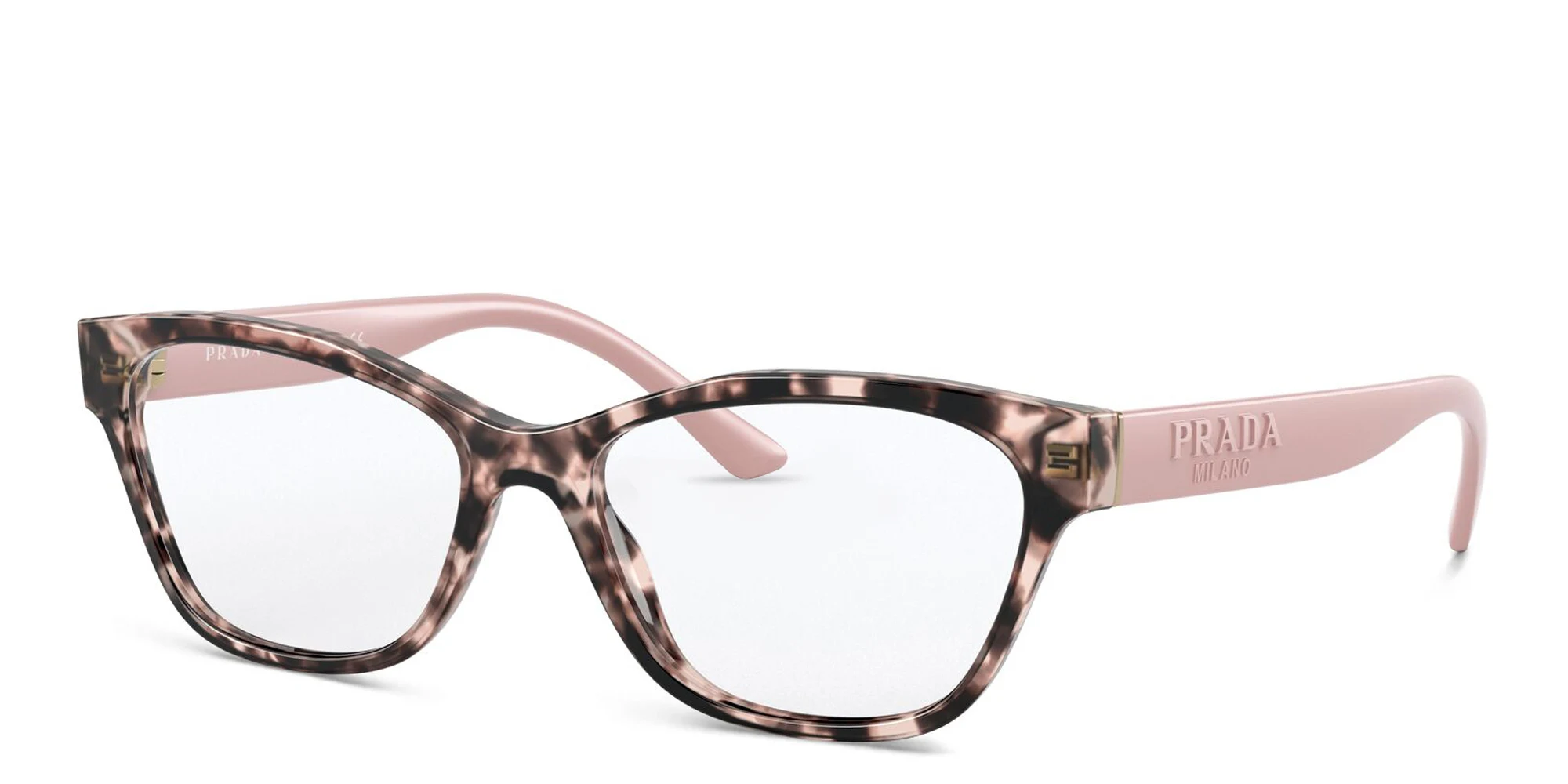 Shop PRADA Rectangle Eyeglasses in Havana Pink online.