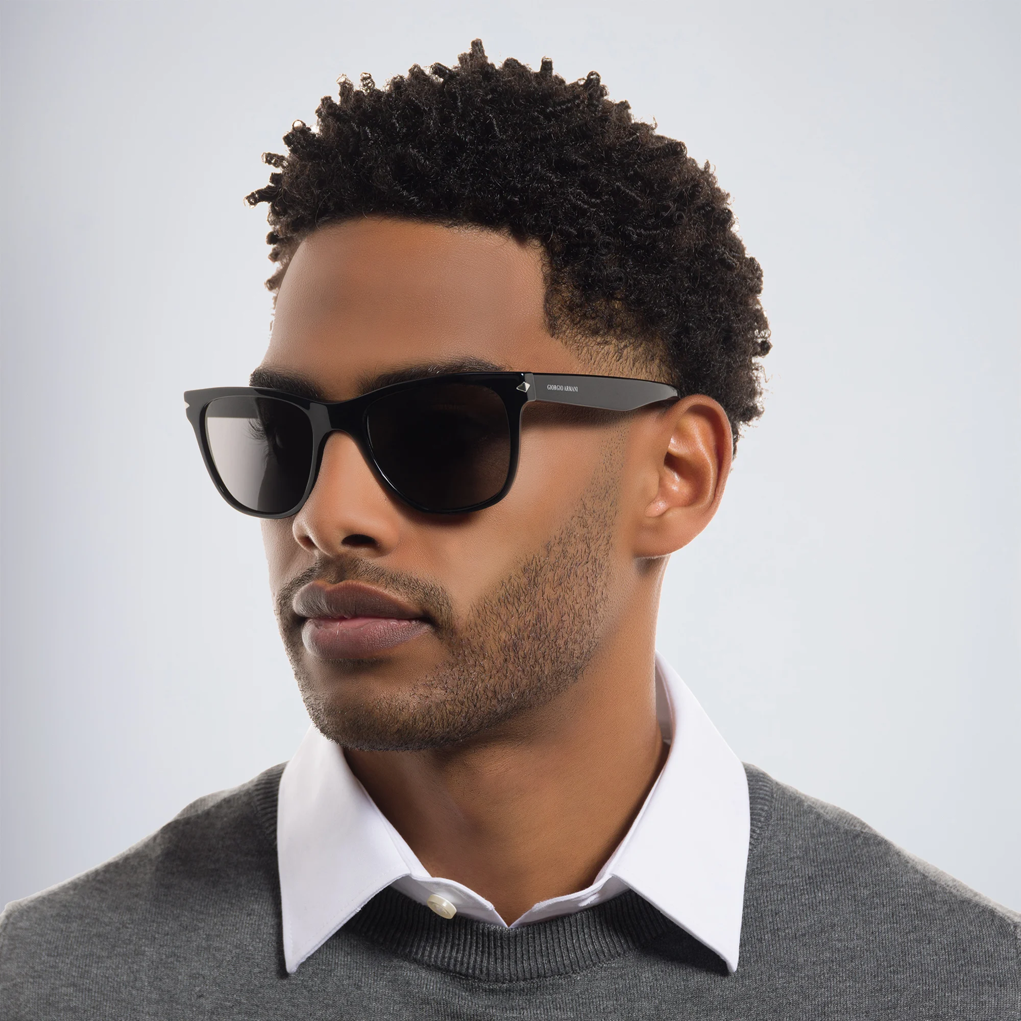 Shop GIORGIO ARMANI Square Sunglasses in Black online.