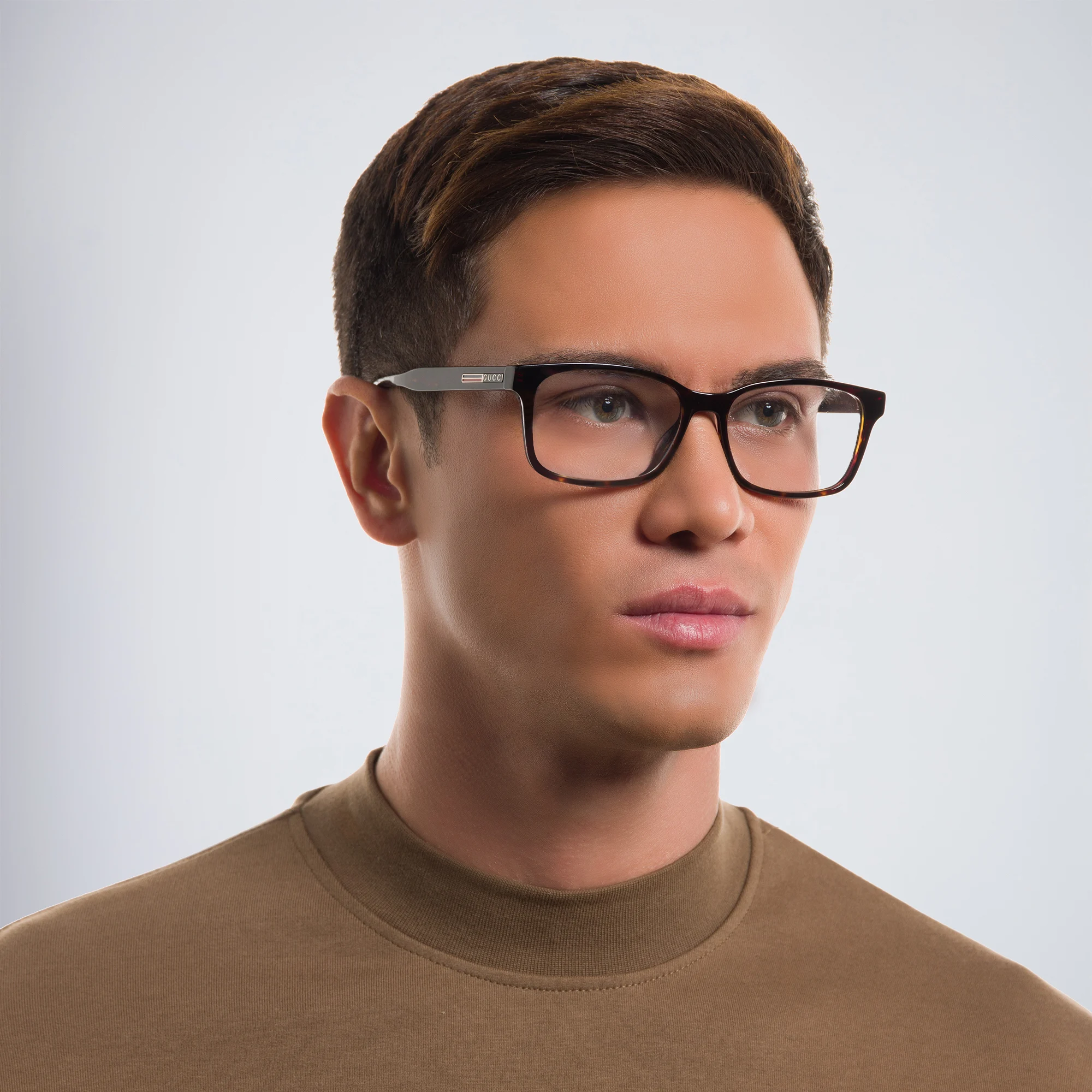 Shop GUCCI Wide Rectangle Eyeglasses in Havana online.