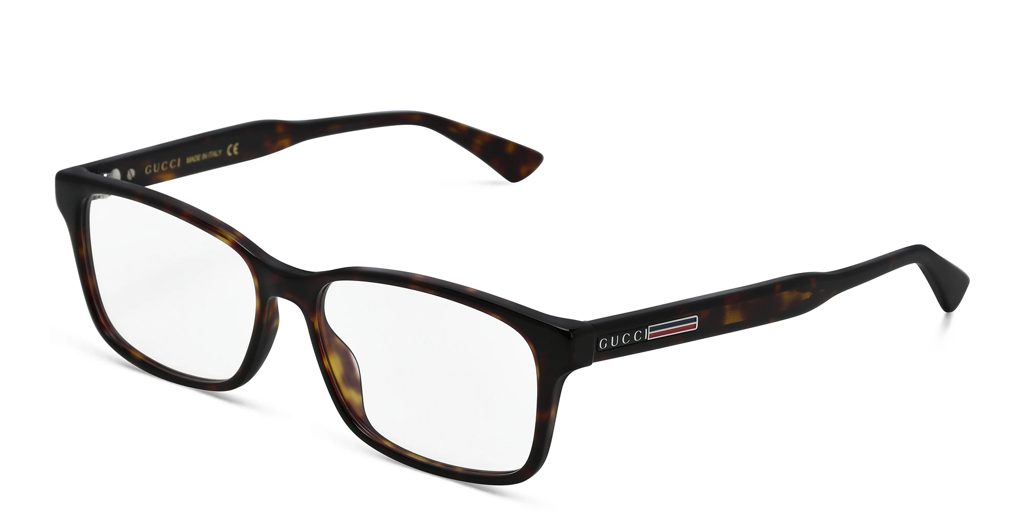 Shop GUCCI Wide Rectangle Eyeglasses in Havana online.