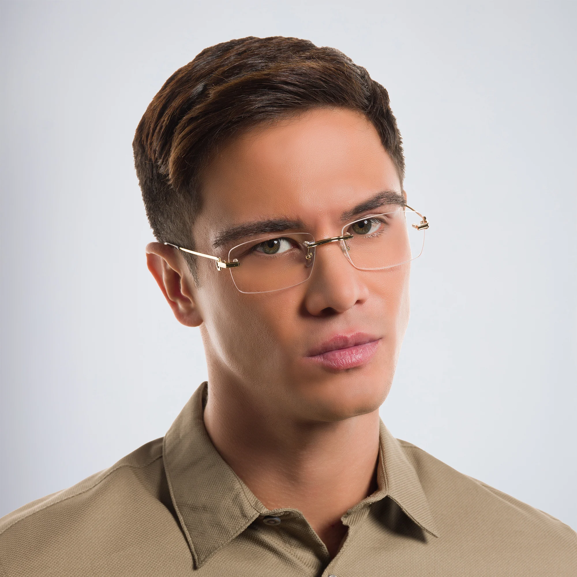 Shop Cartier Première de Cartier Rimless Wide Eyeglasses in Gold online.