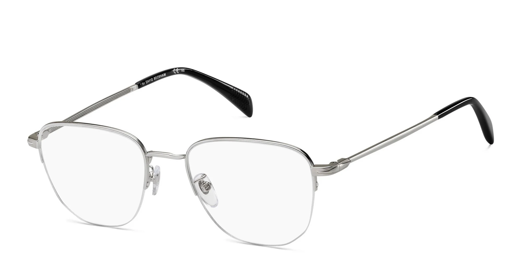 Shop DAVID BECKHAM Half Rim Square Eyeglasses in Palladium Havana online.