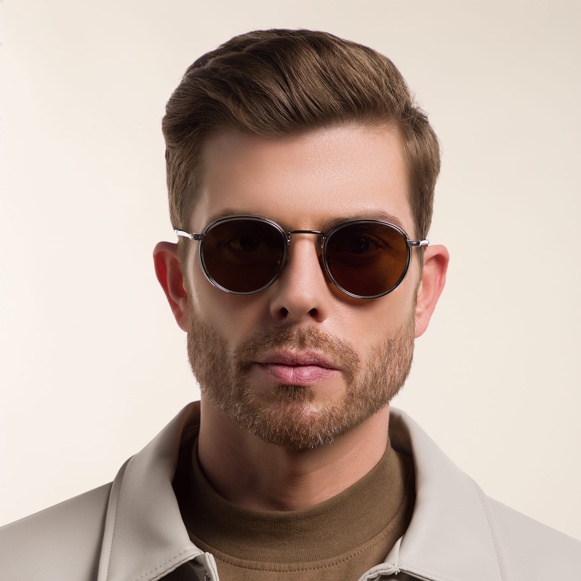 Shop DAVID BECKHAM Round Sunglasses in Ruthenium Grey Horn online.