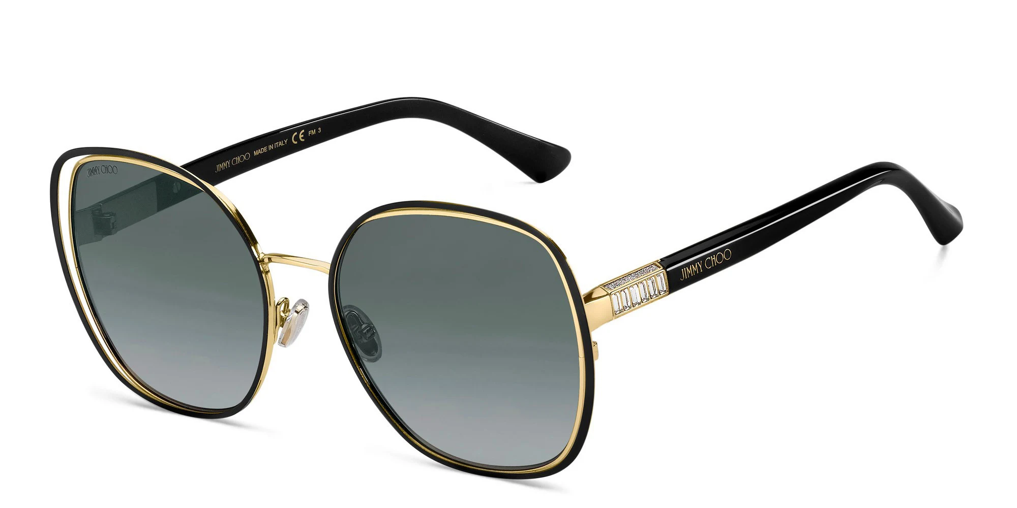 Shop JIMMY CHOO Dodie/S Wide Round Sunglasses in Black Gold online.