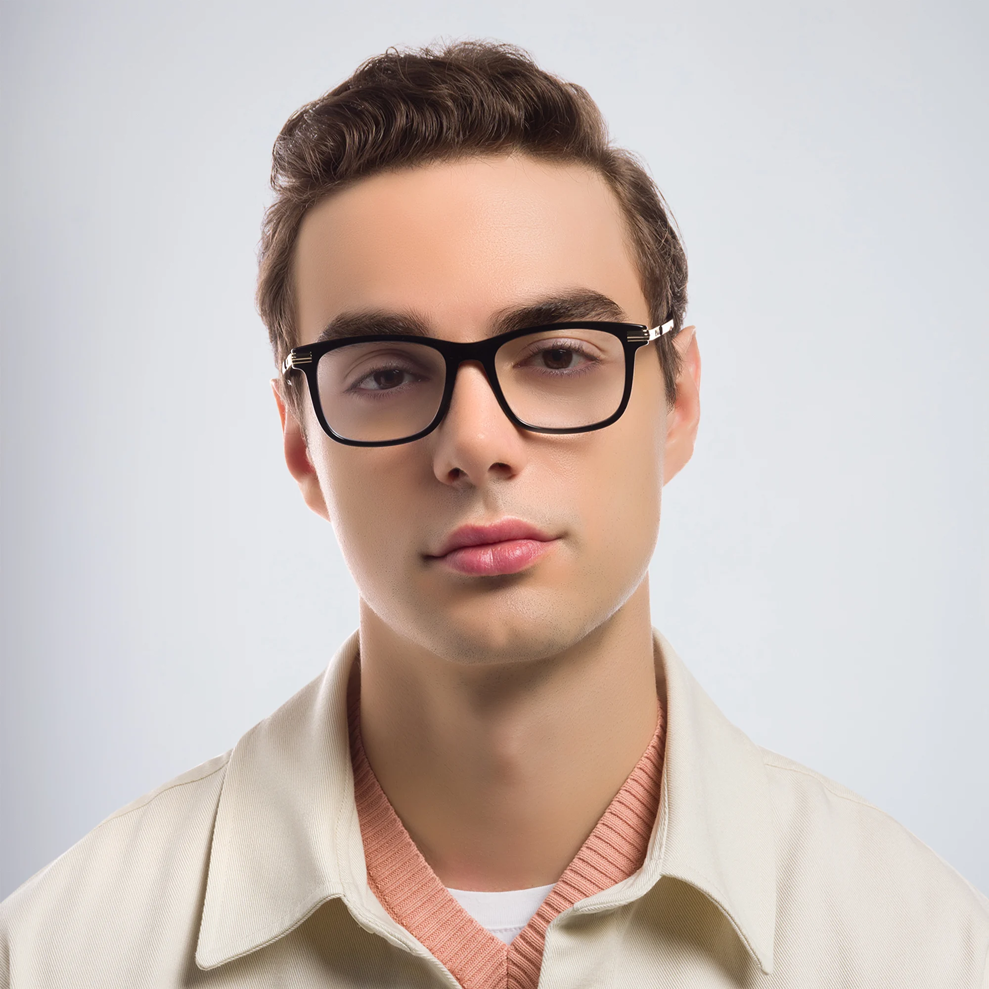 Shop EYE'M Square Eyeglasses in Black Gold online.