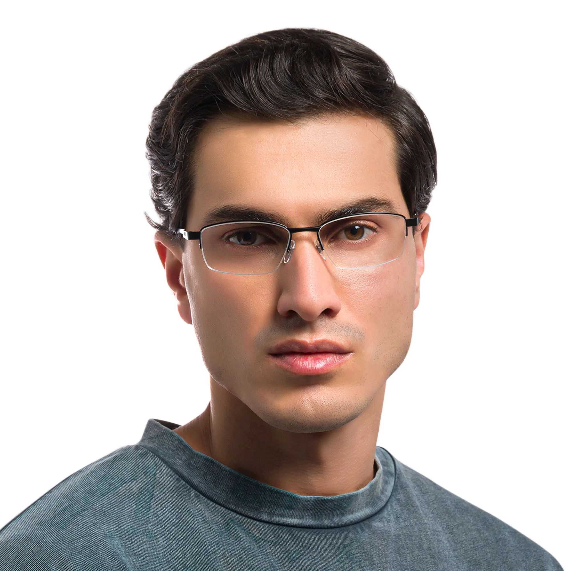 Shop EYE'M Half Rim Rectangle Eyeglasses in Black online.