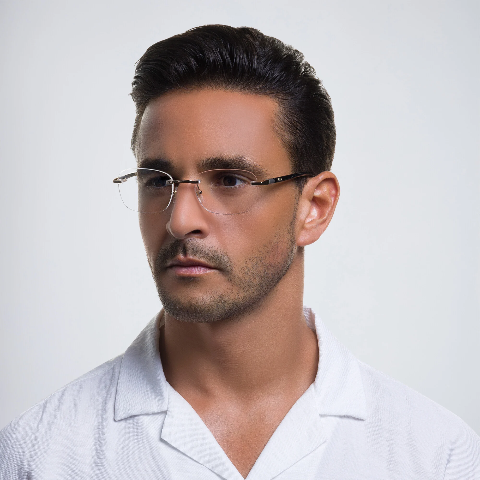 Shop EYE'M Rimless Rectangle Eyeglasses in Gold online.