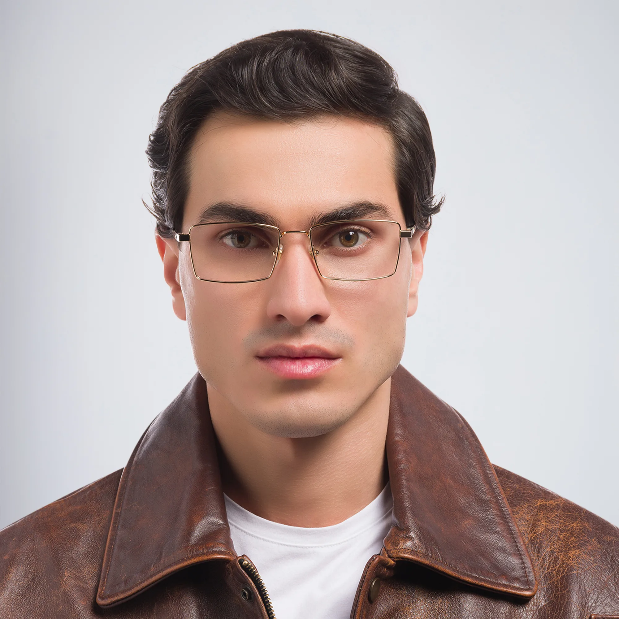 Shop EYE'M Rectangle Eyeglasses in Gold online.