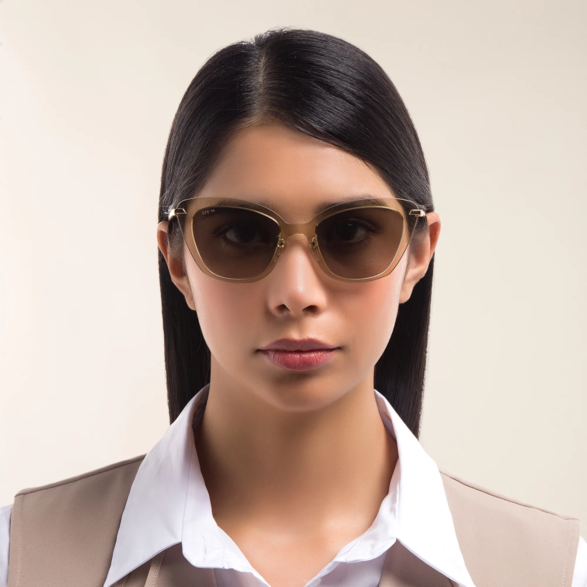 Shop EYE'M Cat Eye Sunglasses in Beige online.