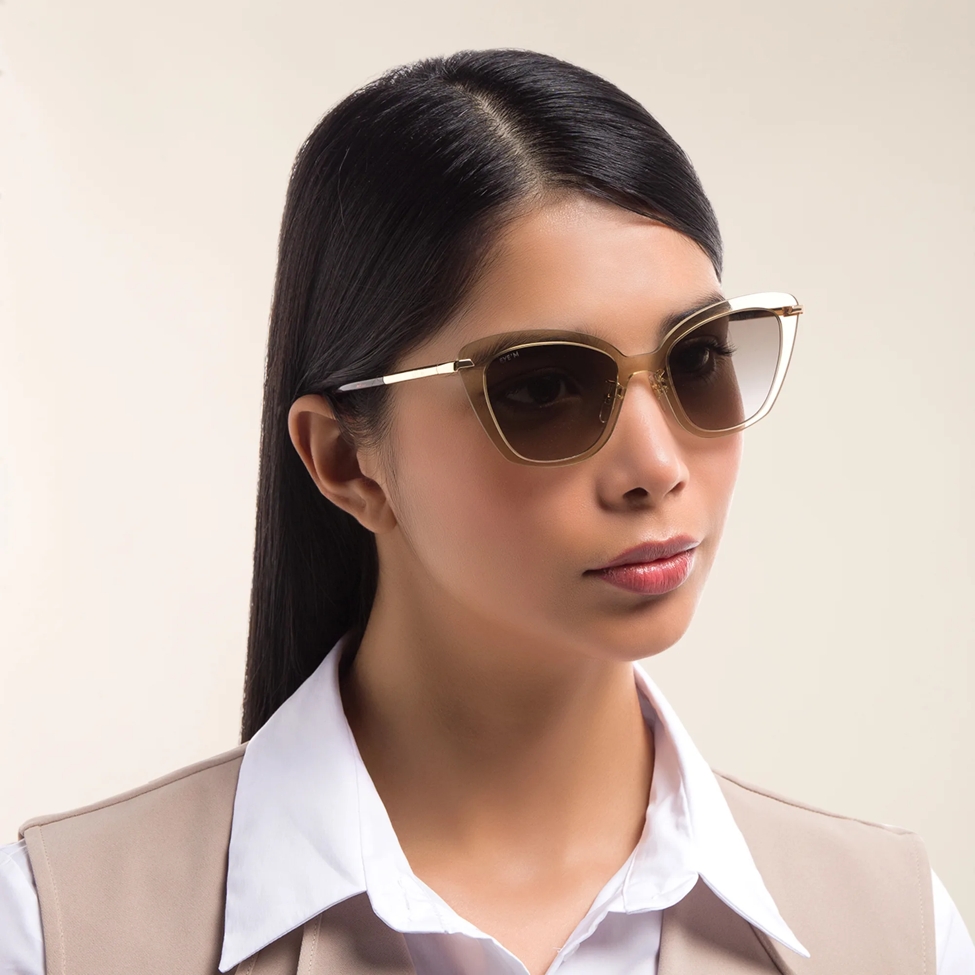 Shop EYE'M Cat Eye Sunglasses in Beige online.
