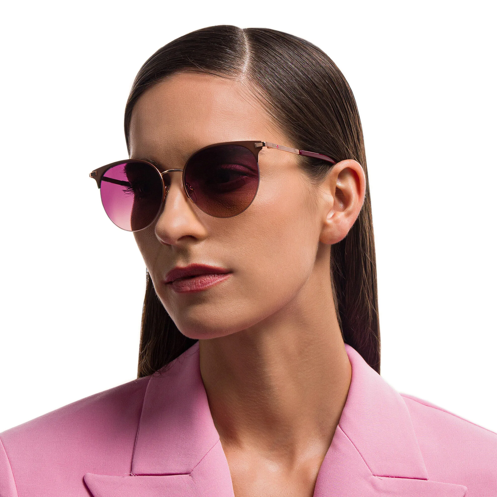 Shop EYE'M Half Rim Round Sunglasses in Red online.