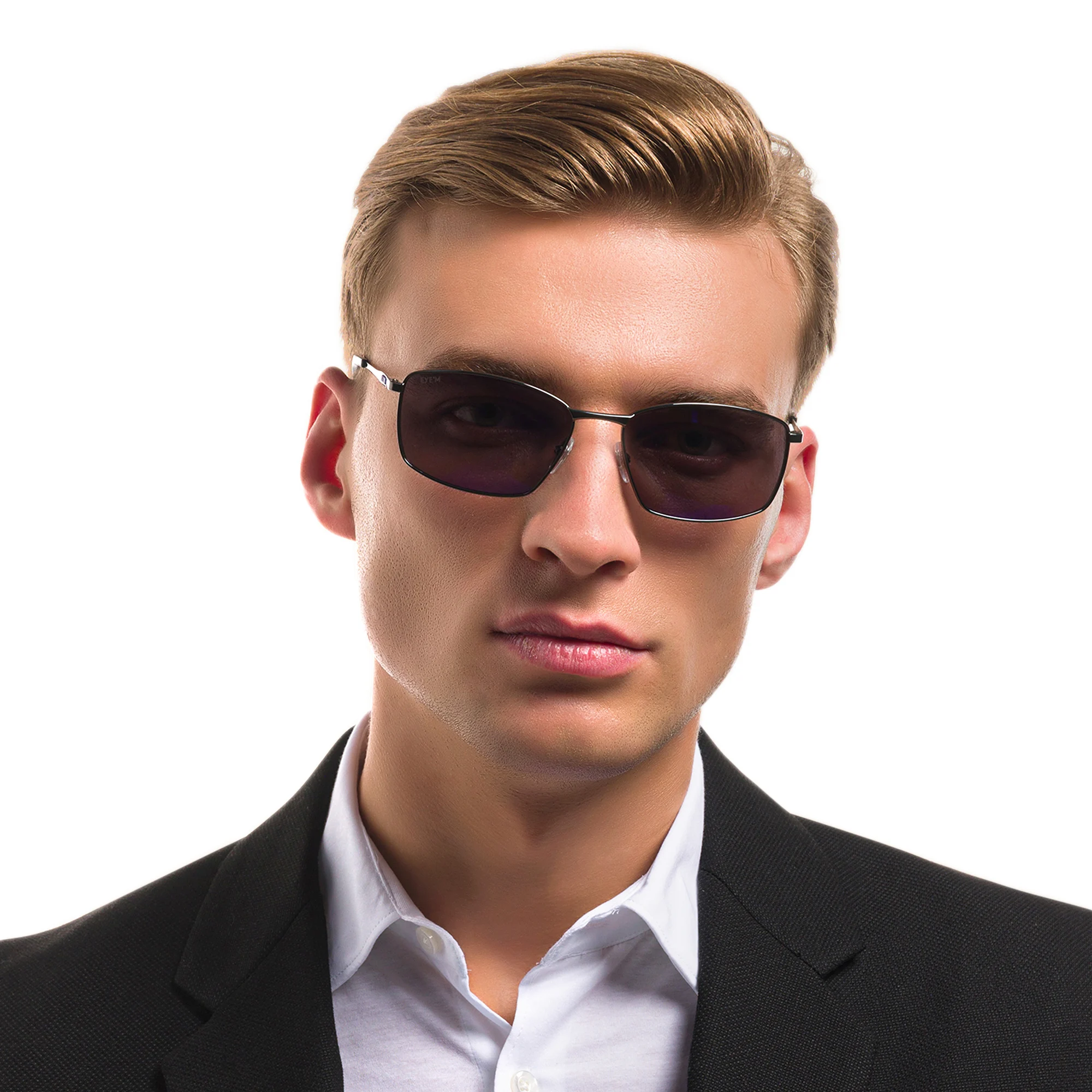 Shop EYE'M Wide Rectangle Sunglasses in Gunmetal online.