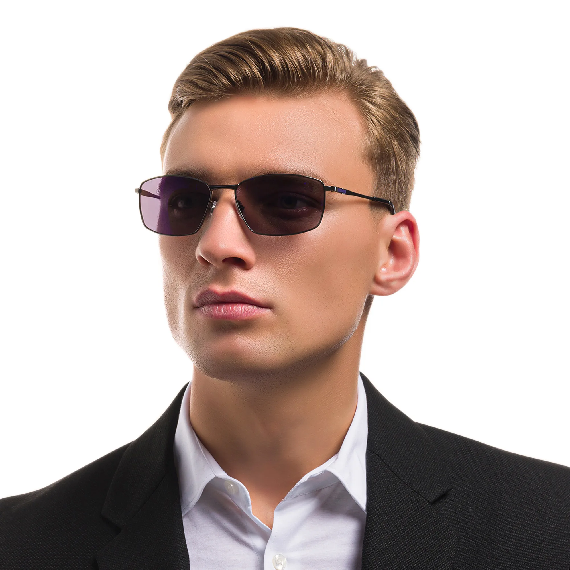 Shop EYE'M Wide Rectangle Sunglasses in Gunmetal online.