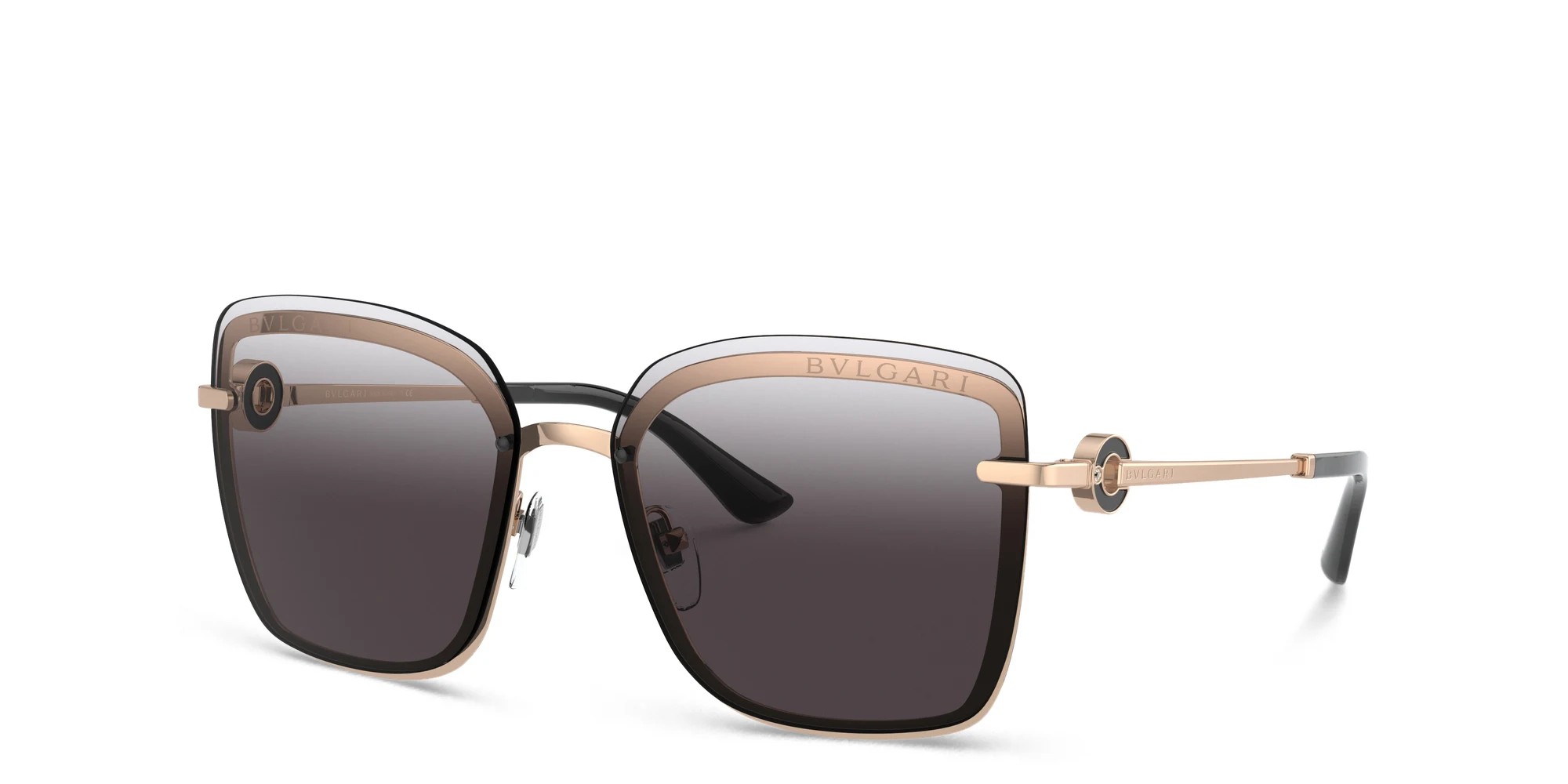 Shop BVLGARI Square Sunglasses in Pink Gold online.