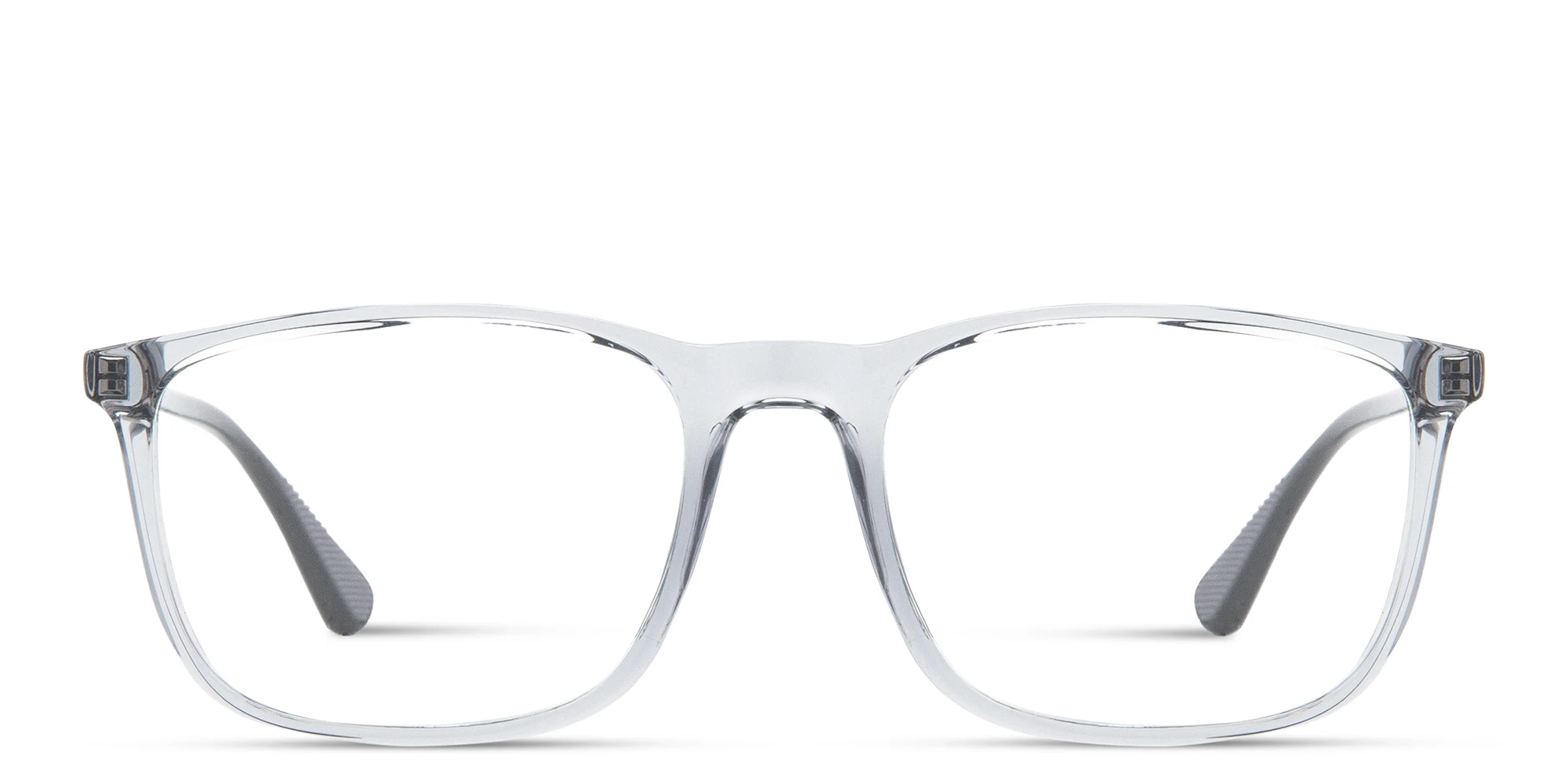 Shop Emporio Armani Rectangle Eyeglasses in Shiny Transparent Grey online.